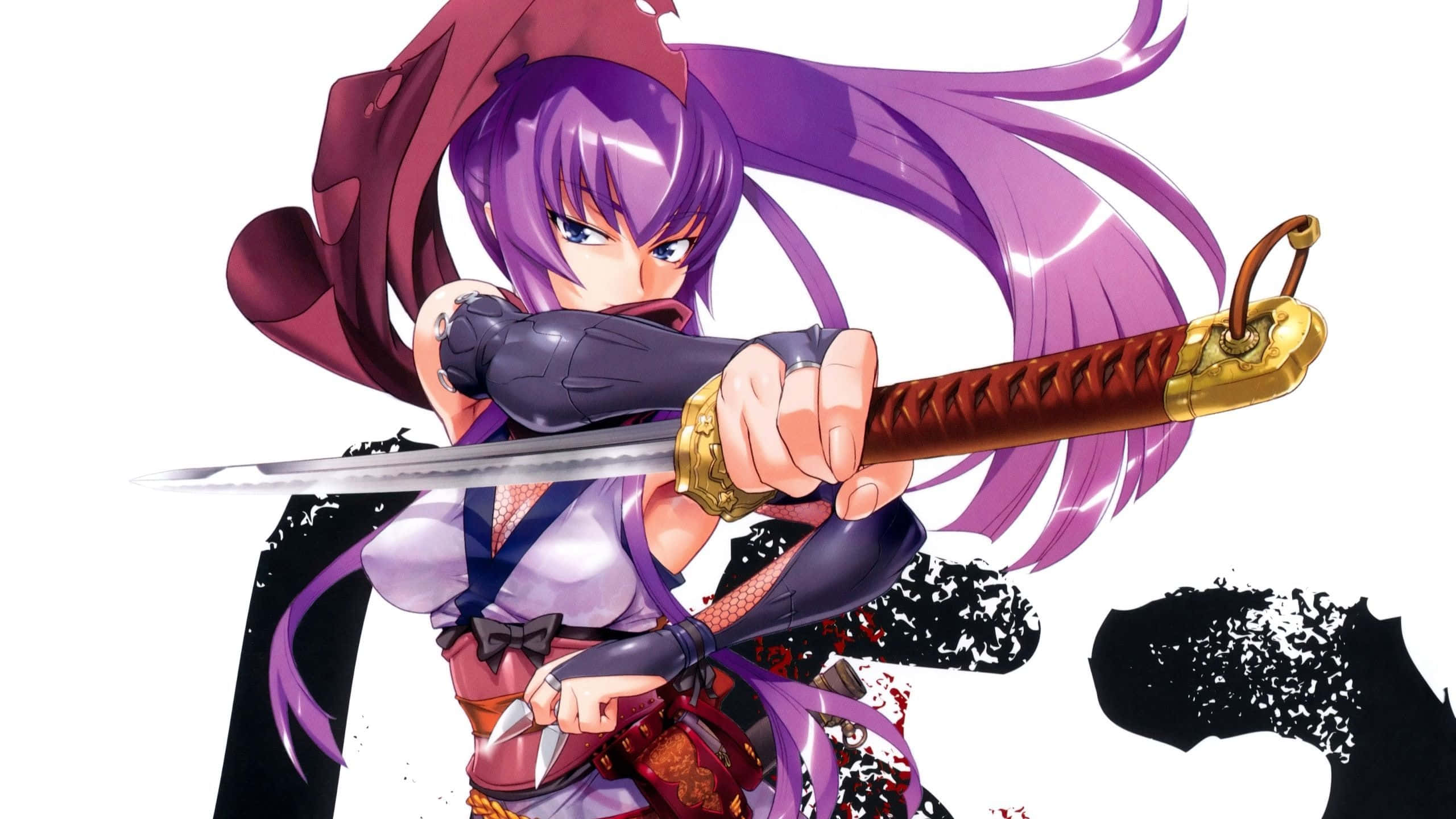 Saeko Busujima, katana, purple hair, 2K Desktop Wallpaper