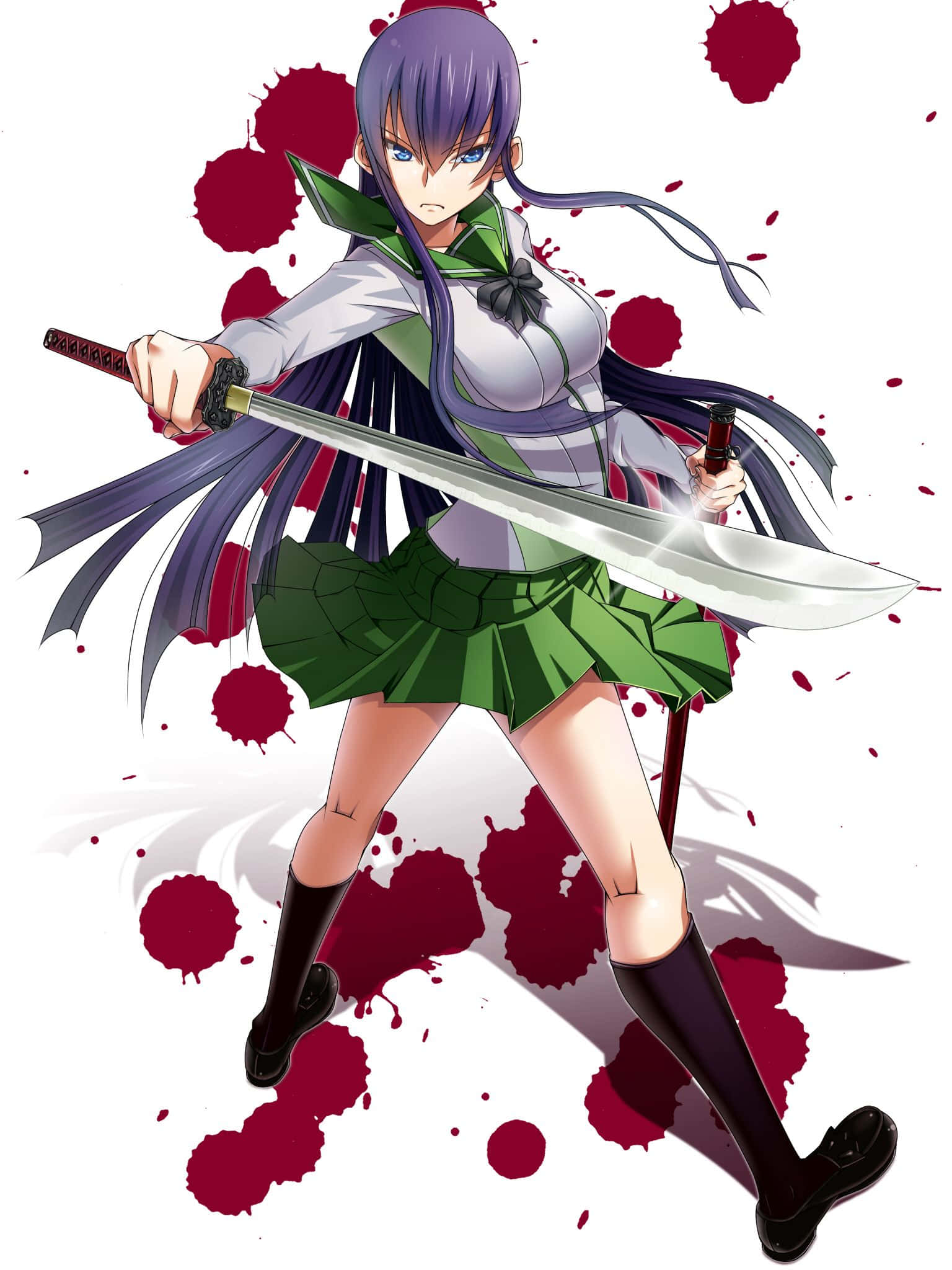 Saeko Busujima, purple hair, glowing sword, Full HD Phone Wallpaper