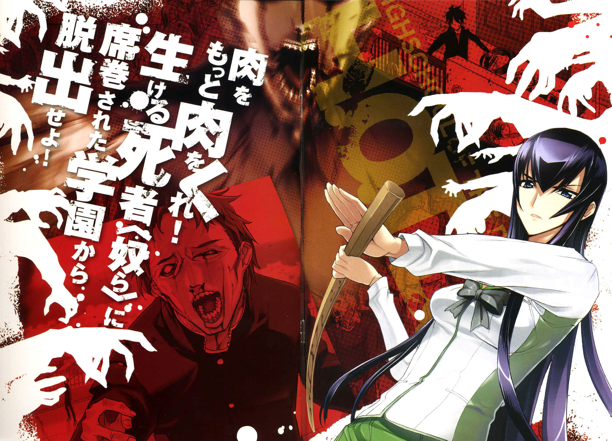 Saeko Busujima, combat mode, school uniform, Full HD Desktop Wallpaper