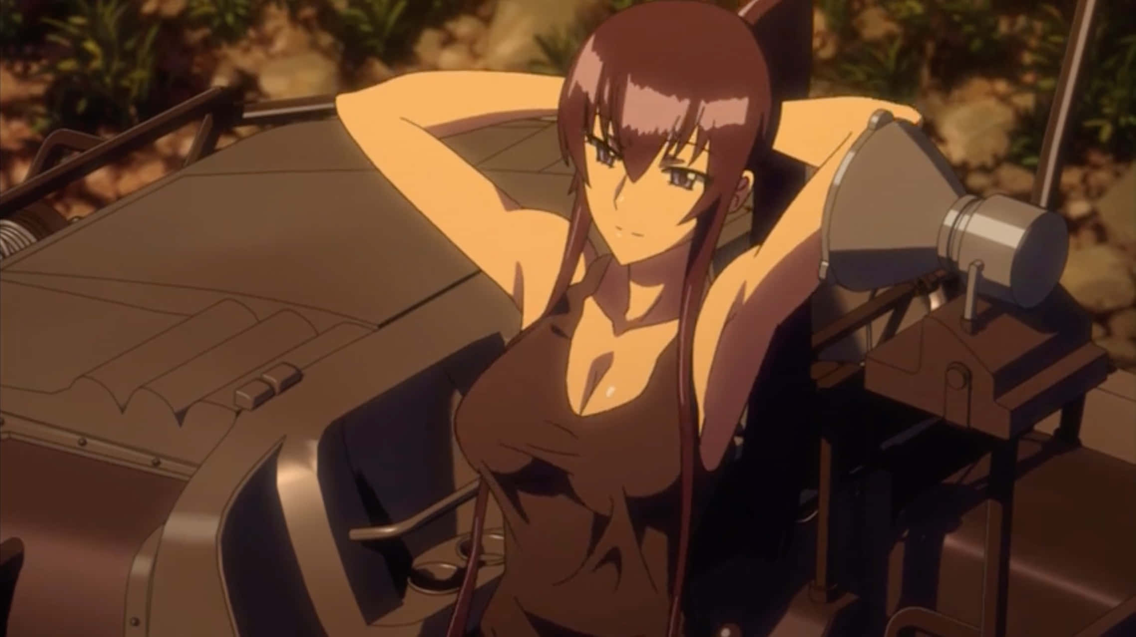 Saeko Busujima, combat stance, brown-haired anime girl, Full HD Desktop Wallpaper