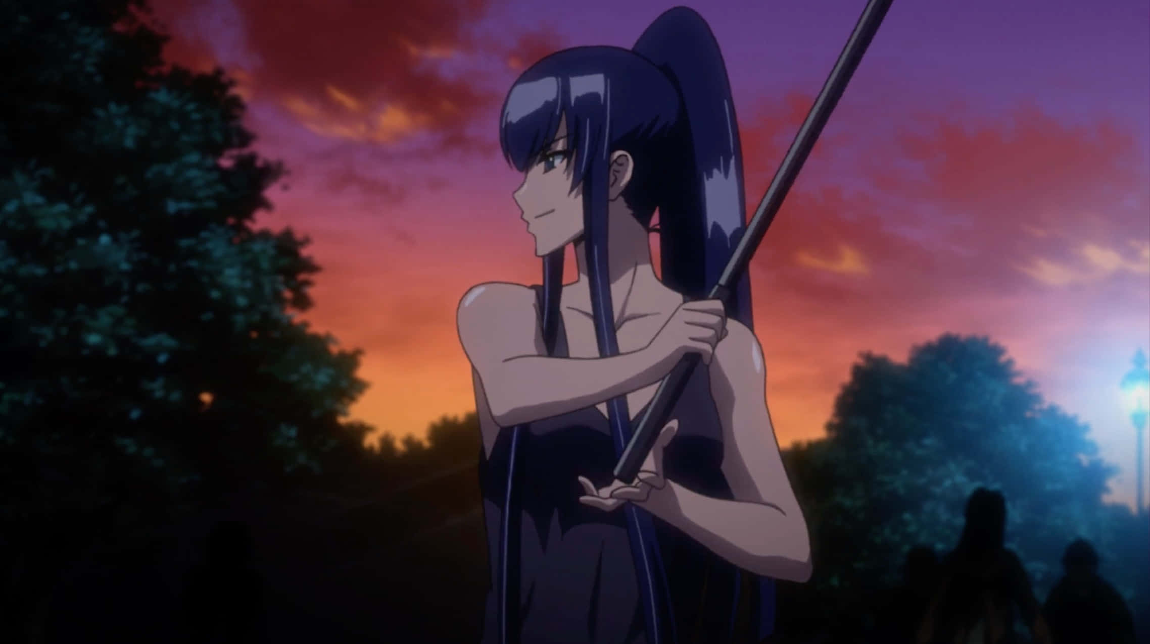 Saeko Busujima, battle mode, black dress, Full HD Desktop Wallpaper