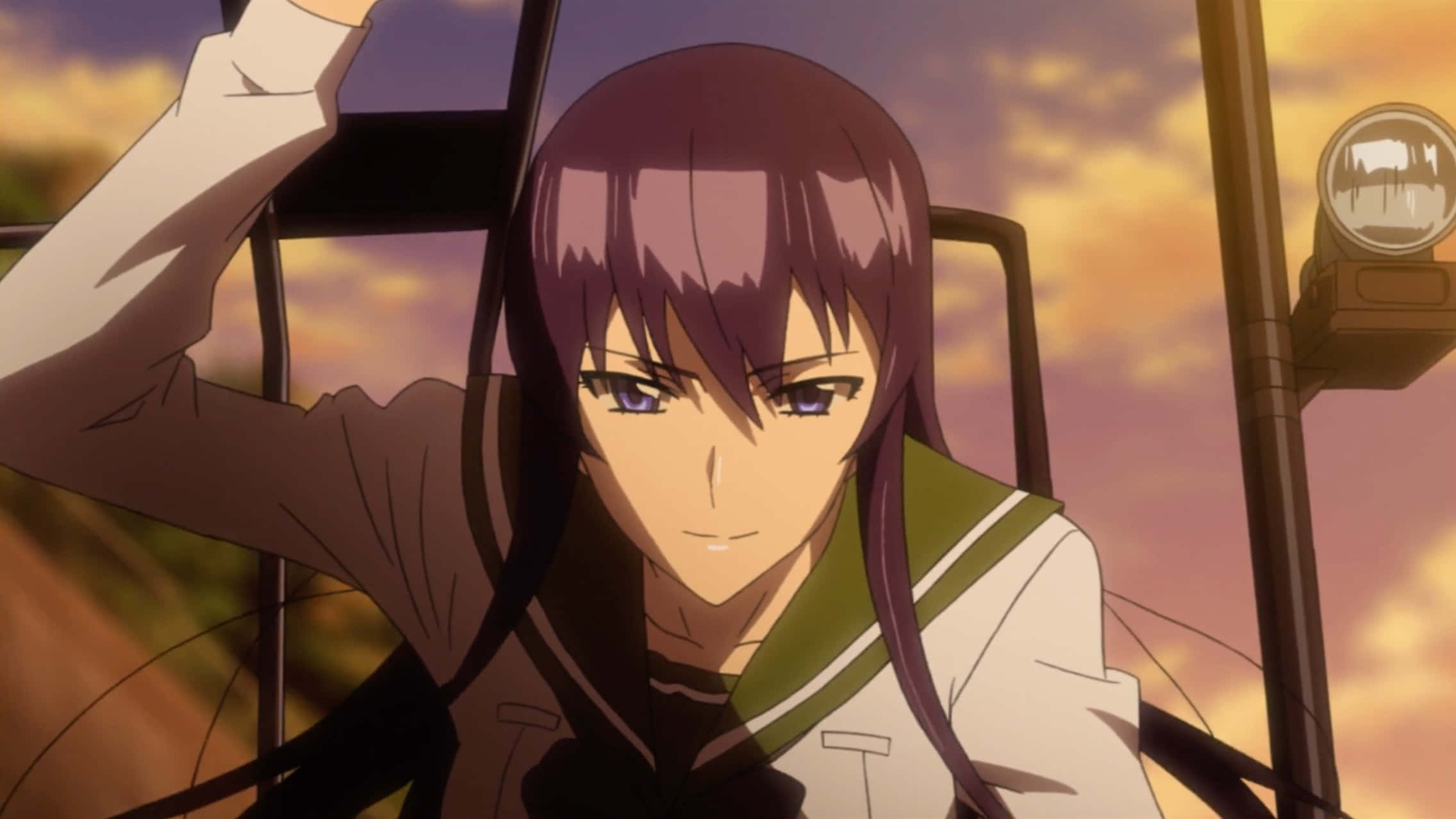 Saeko Busujima, purple-haired, school uniform, Full HD Desktop Wallpaper
