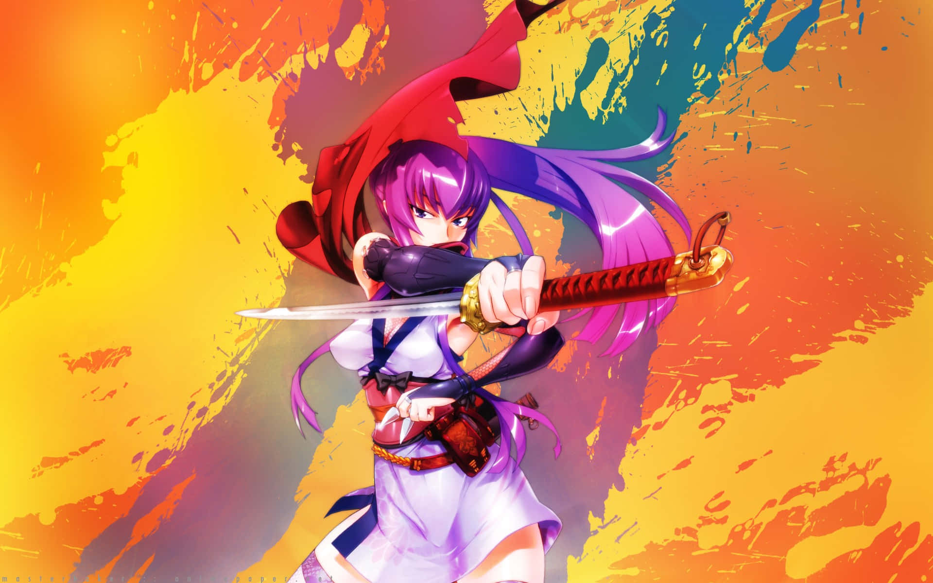 Saeko Busujima, battle mode, purple hair, Full HD Desktop Wallpaper