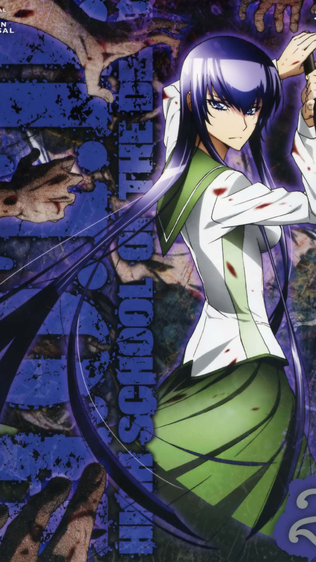 Saeko Busujima, purple hair, bloodstained school uniform, Full HD Phone Wallpaper