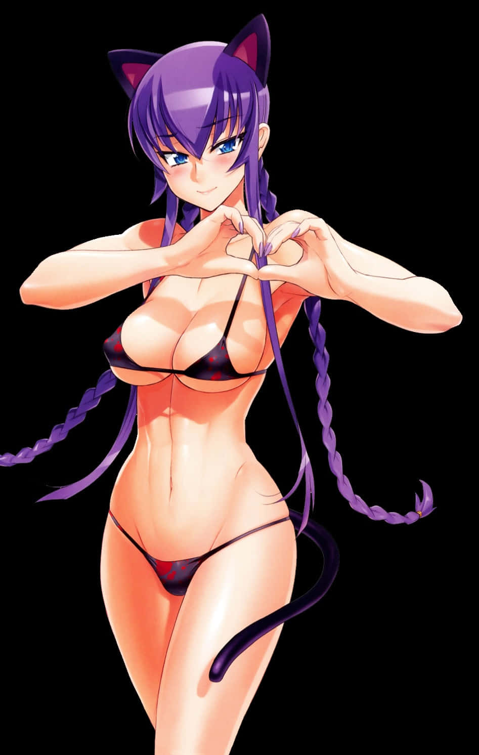Saeko Busujima, purple-haired, cat ears, HD Phone Wallpaper