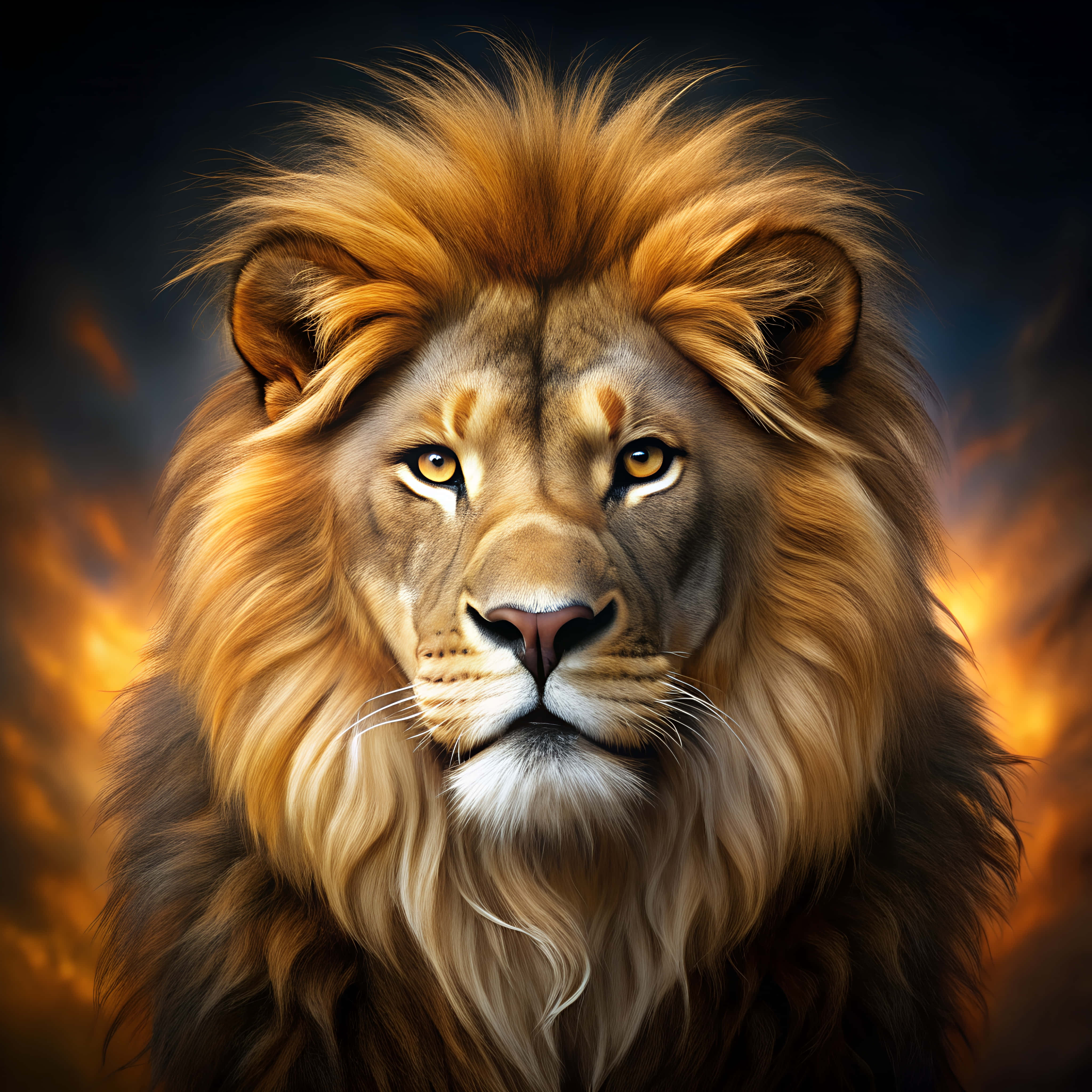 lion, golden mane, fiery orange, 4K Desktop Wallpaper