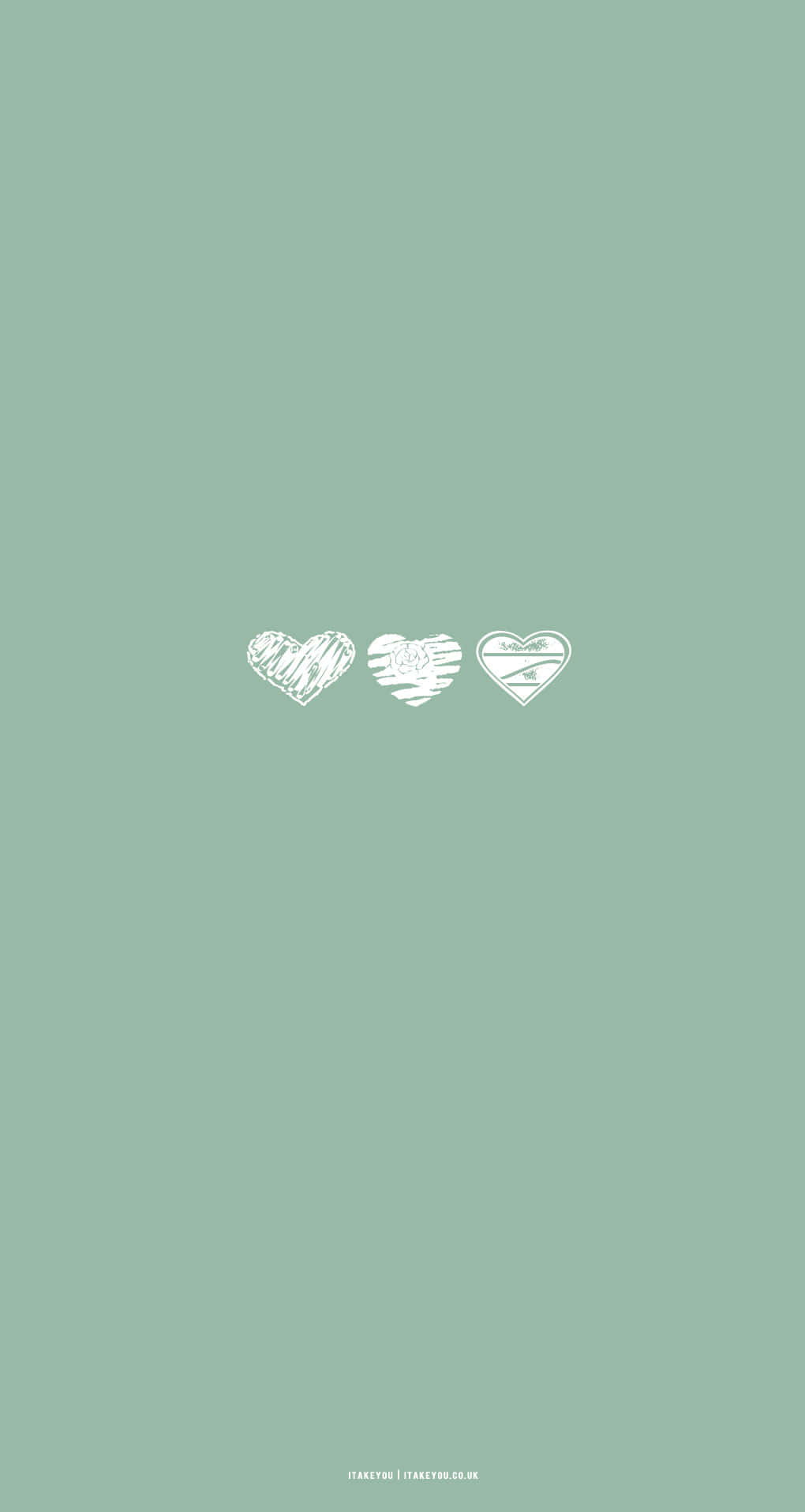 three white heart, textured scribbles, soft sage green background, HD Phone Wallpaper