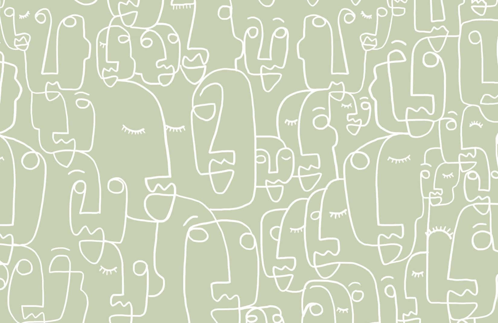 white abstract faces, sage aesthetic, soft sage green, HD Desktop Wallpaper