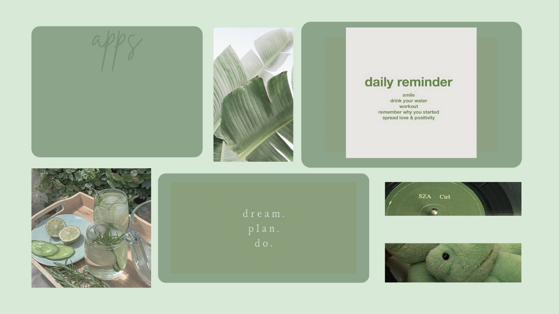Sage Green Aesthetic, motivational quotes, banana leaves, Full HD Desktop Wallpaper