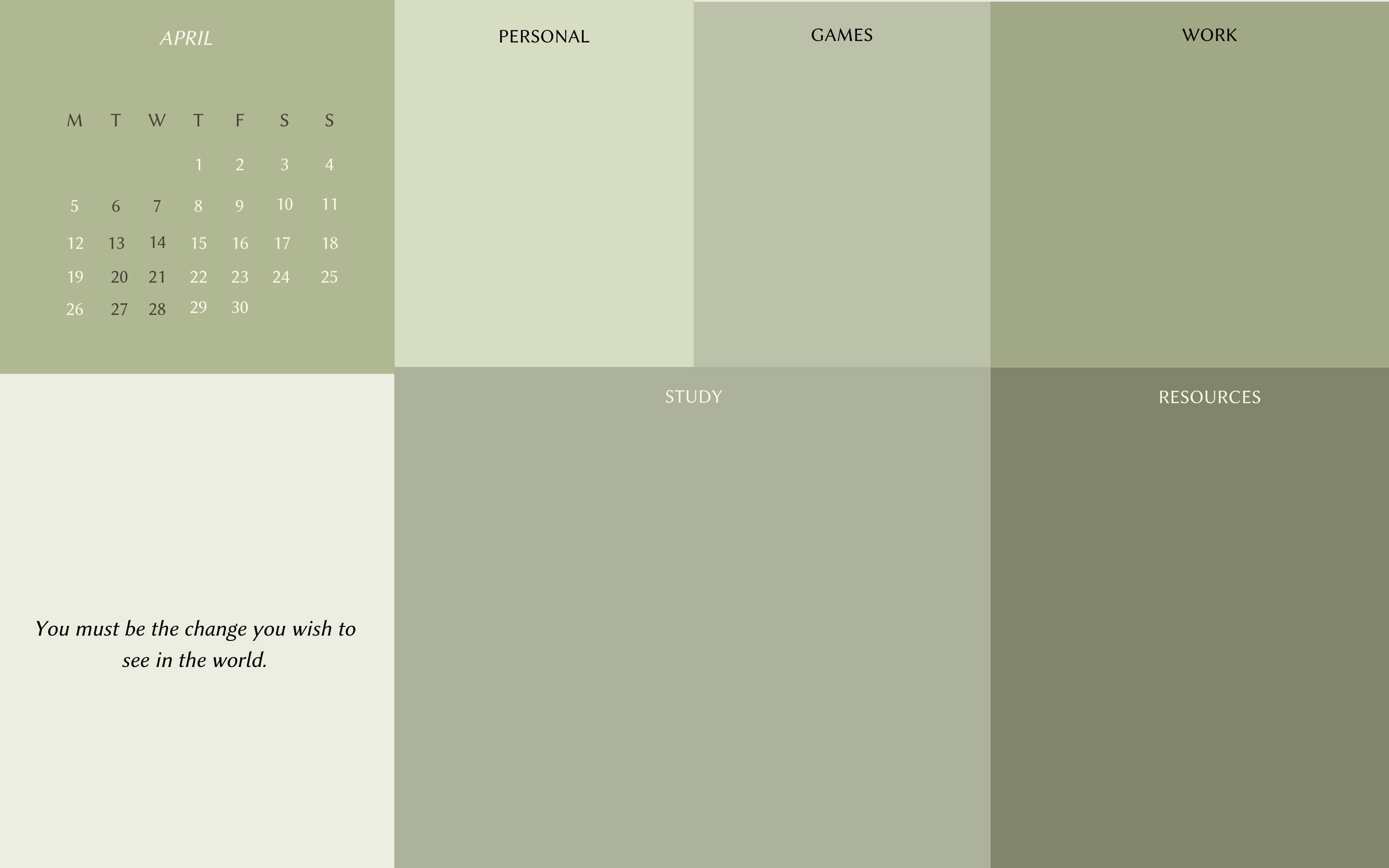 Sage Green Aesthetic Calendar, muted green, April calendar, 2K Desktop Wallpaper