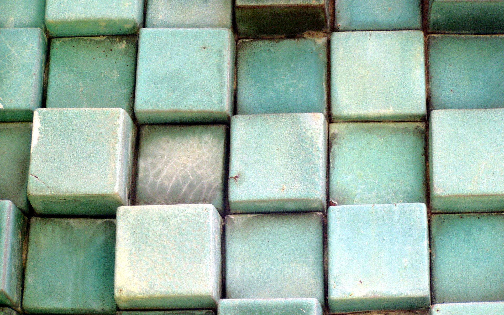 sage green aesthetic blocks, weathered teal ceramic tiles, grid arrangement, Full HD Desktop Wallpaper