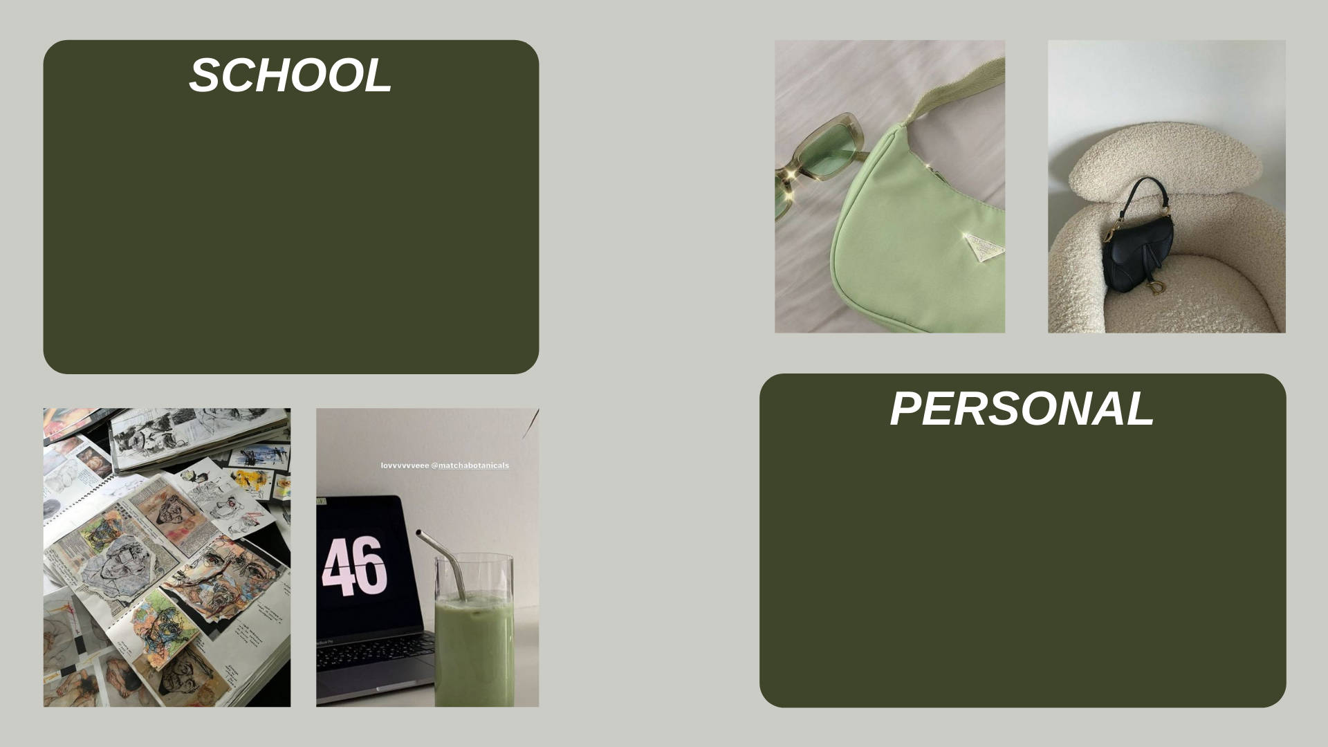 Sage Green Aesthetic, school corner, green bags, Full HD Desktop Wallpaper