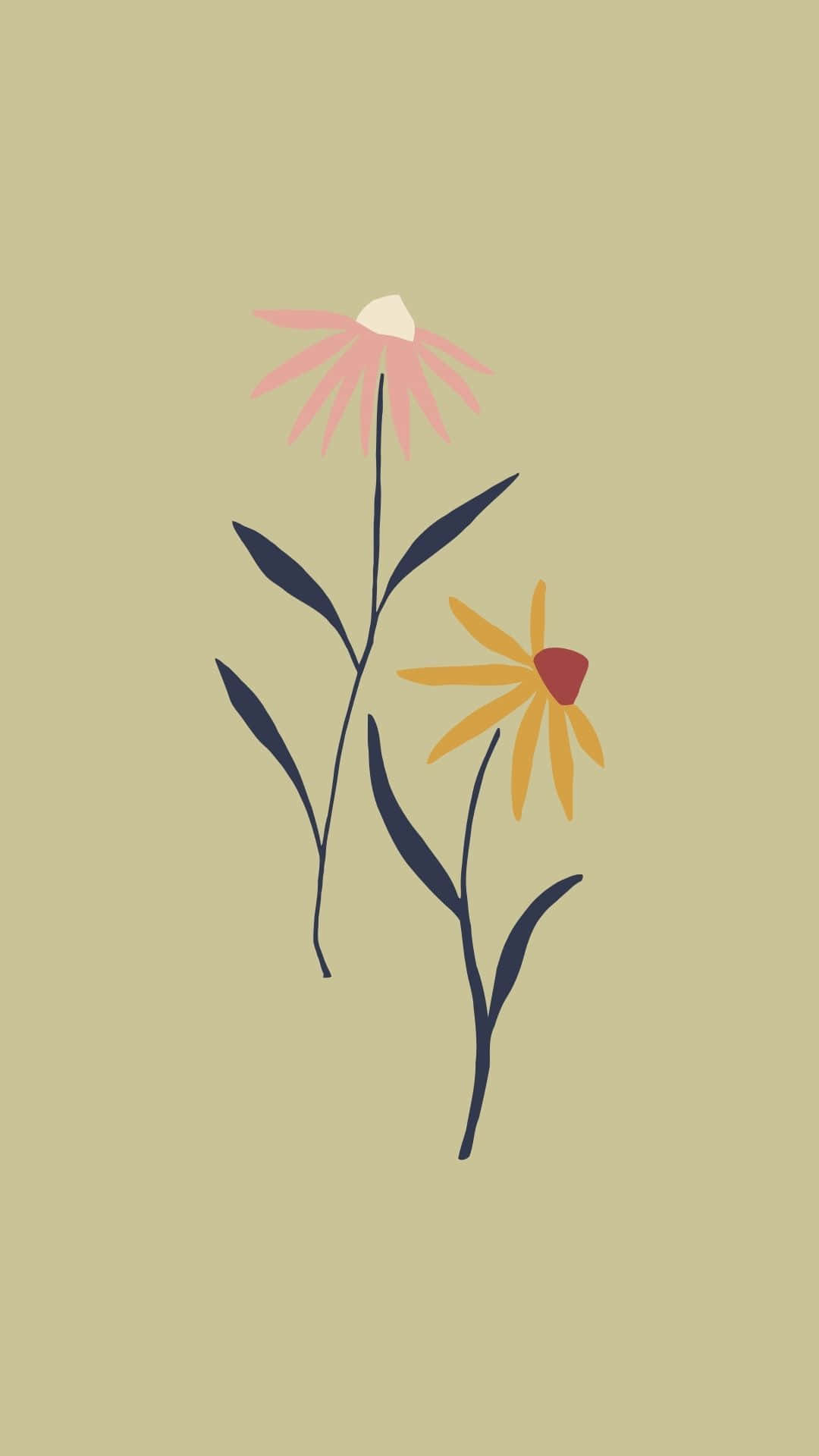vector art flower, sage aesthetic, pink and yellow petals, Full HD Phone Wallpaper