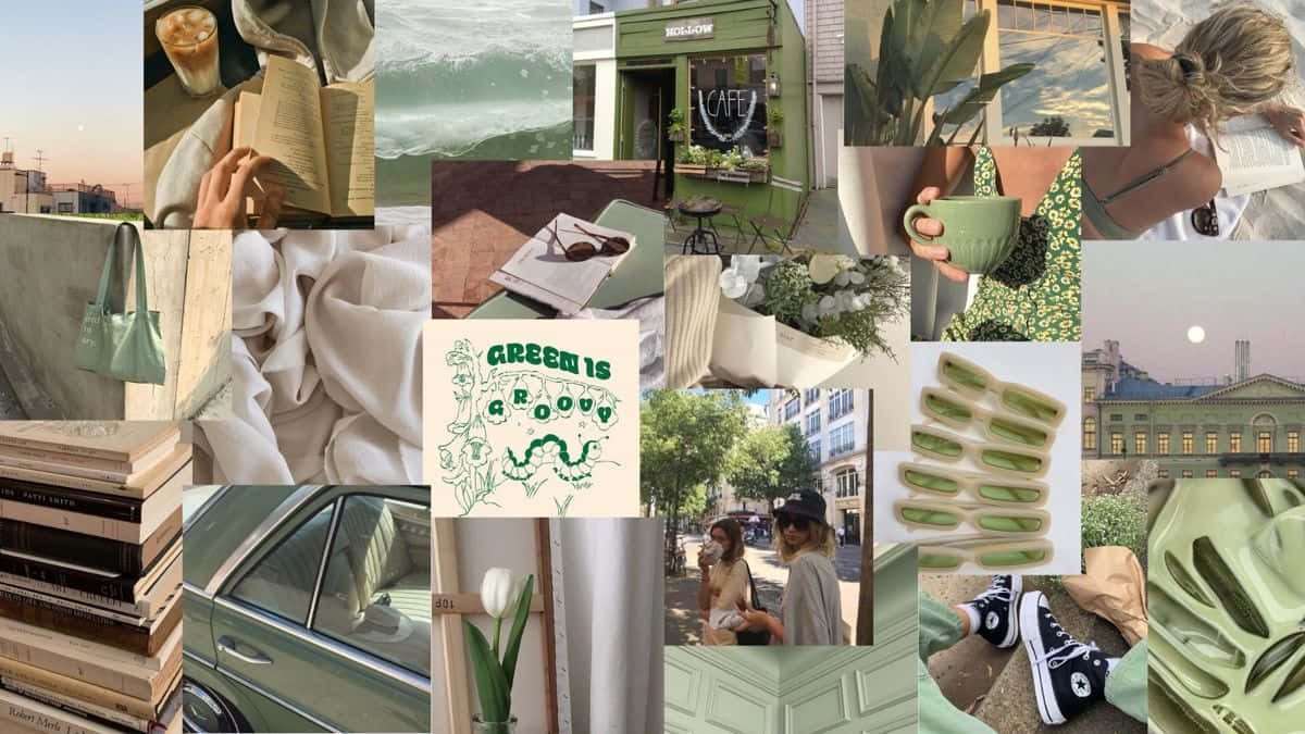 Sage Green, laptop wallpaper, collage, SD Desktop Wallpaper