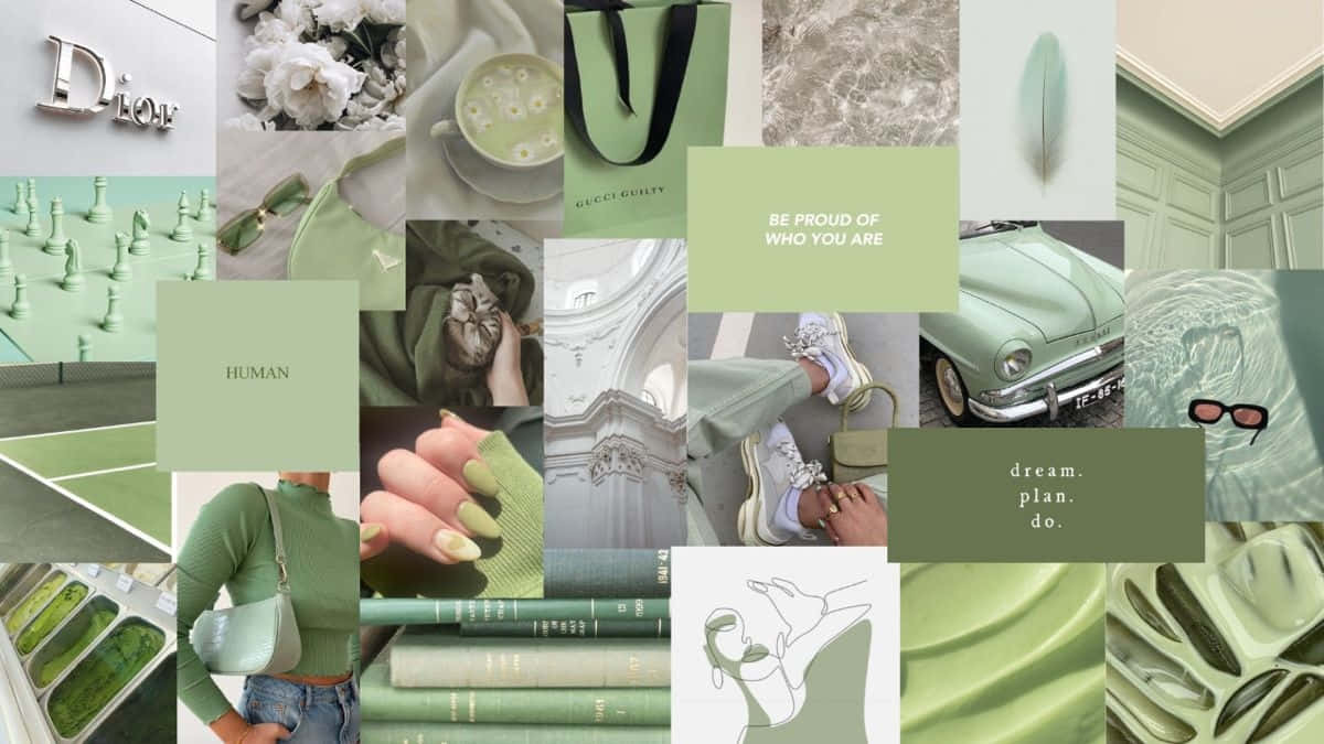Sage Green Aesthetic Collage, mint green, luxury items, SD Desktop Wallpaper