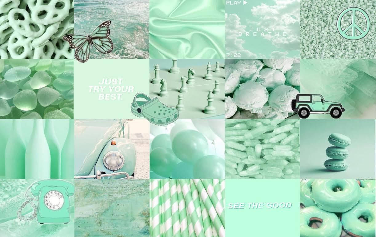 Sage Green Desktop, mint green, butterflies, SD Desktop Wallpaper