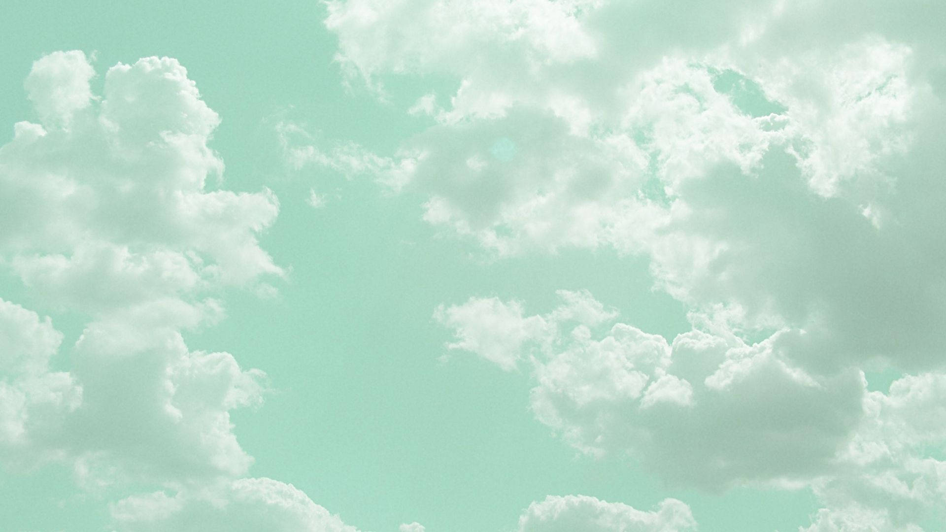 Sky Sage Green Desktop, mint green, soft fluffy clouds, Full HD Desktop Wallpaper