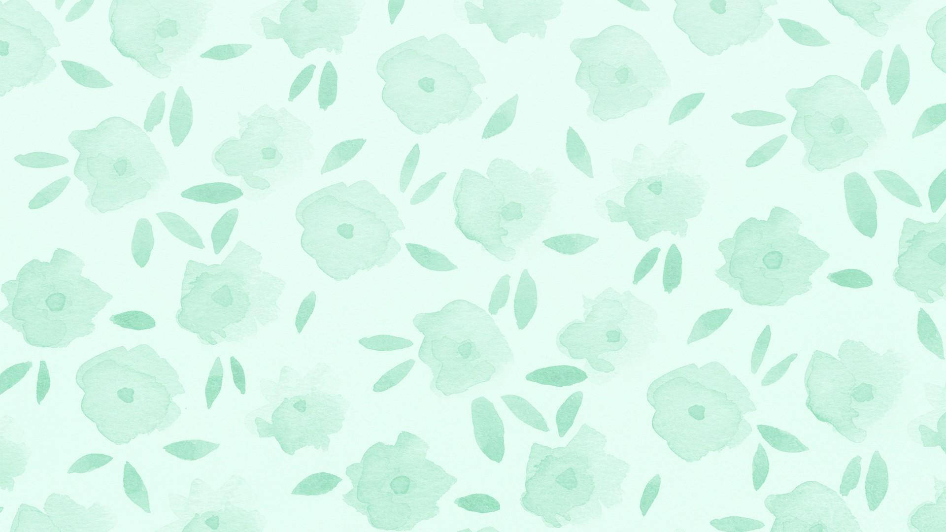 Sage Green Desktop, soft mint green, watercolor flowers, Full HD Desktop Wallpaper