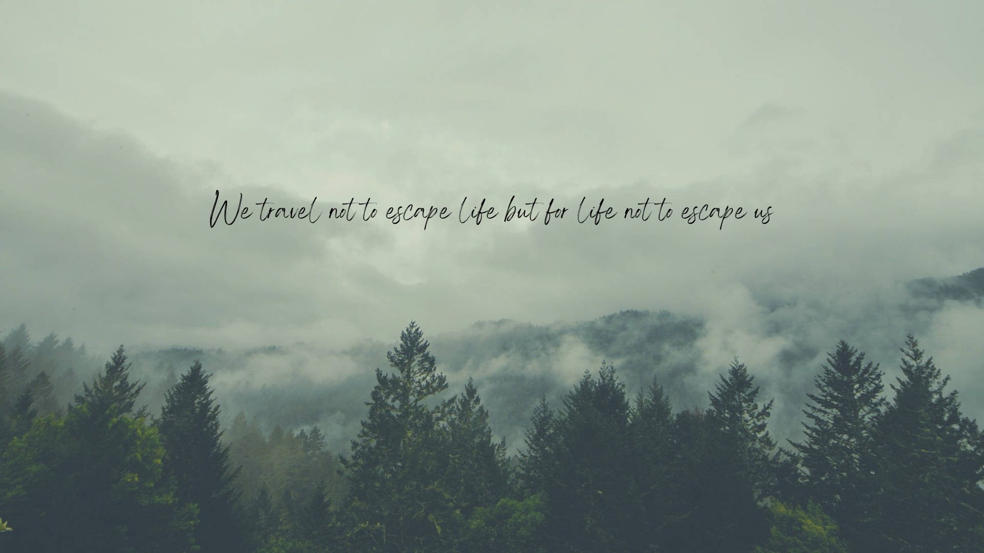 Sage Green Desktop, Misty forest peaks, fog, Full HD Desktop Wallpaper