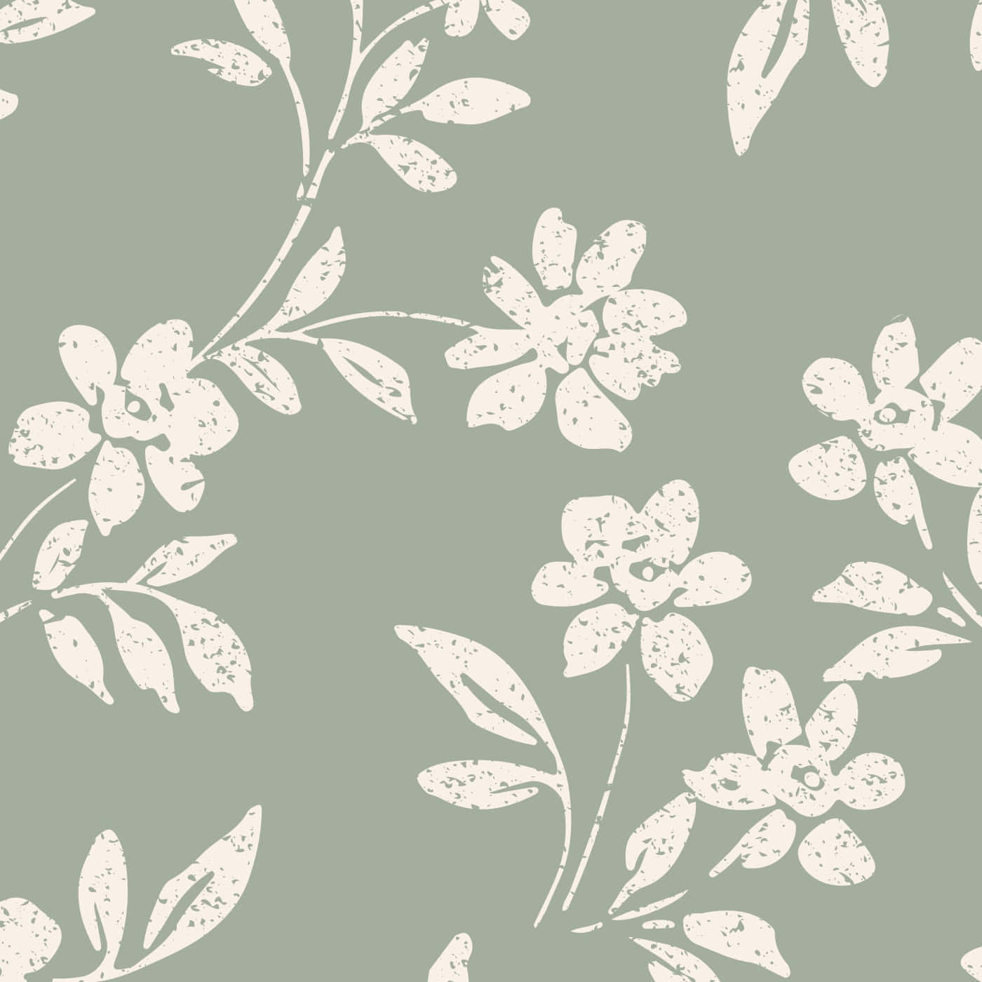 sage green, distressed white floral silhouettes, delicate stems and leaves, HD Desktop Wallpaper