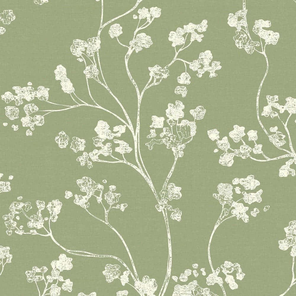 sage green, white floral branches, small blossoms, SD Desktop Wallpaper