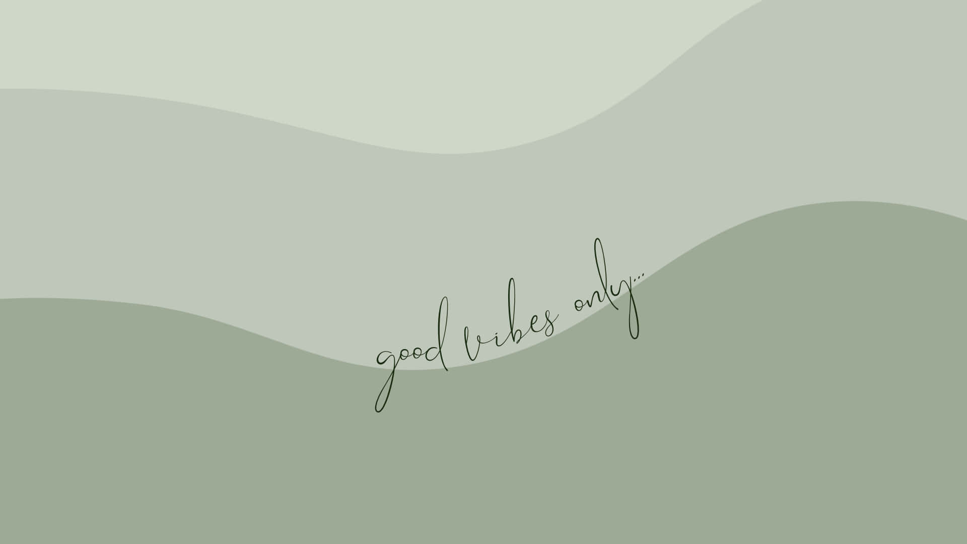 Sage Green Laptop, minimalist desk setup, soft green wavy shapes, Full HD Desktop Wallpaper