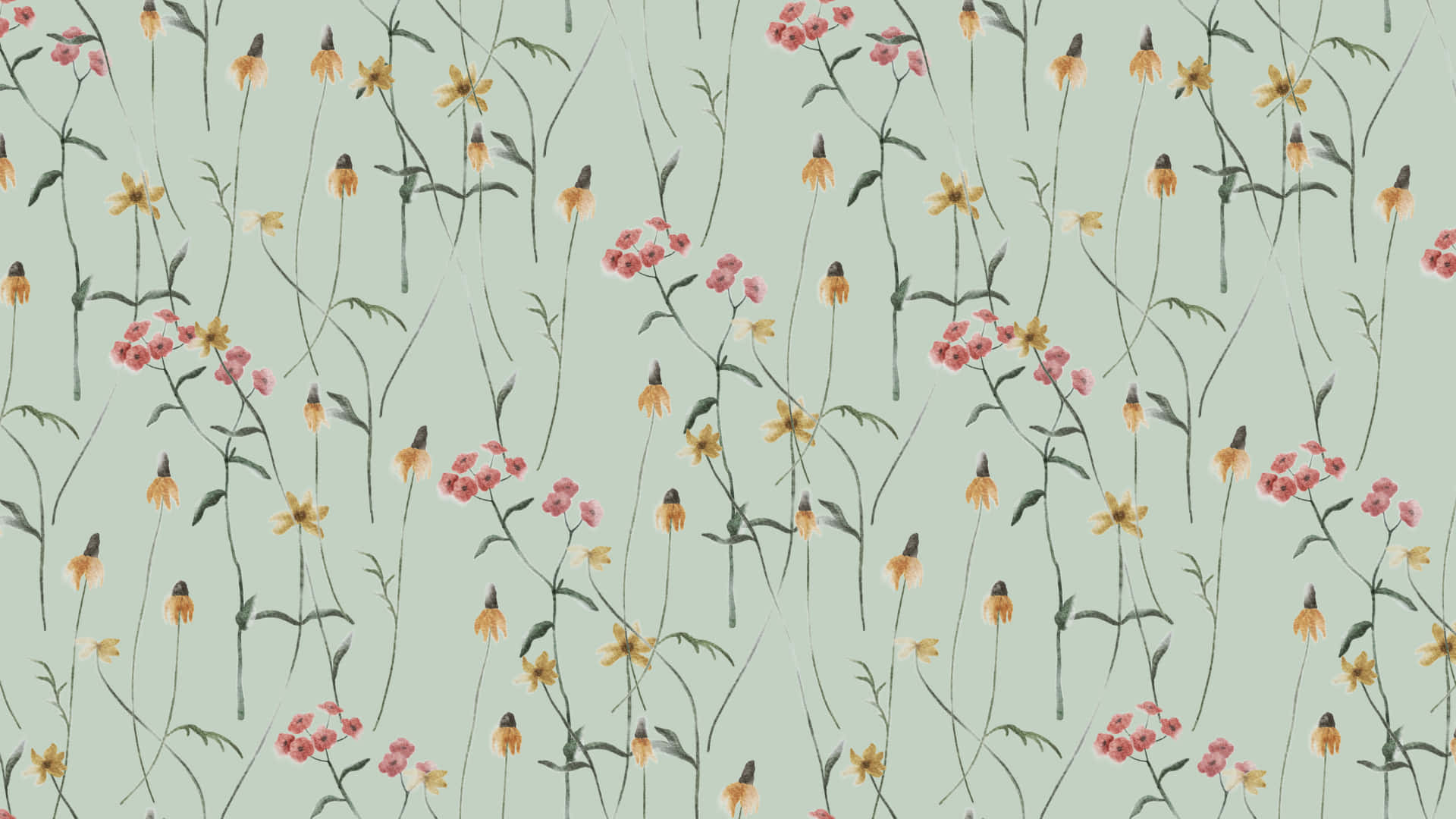 sage green laptop, watercolor flowers, pink, Full HD Desktop Wallpaper