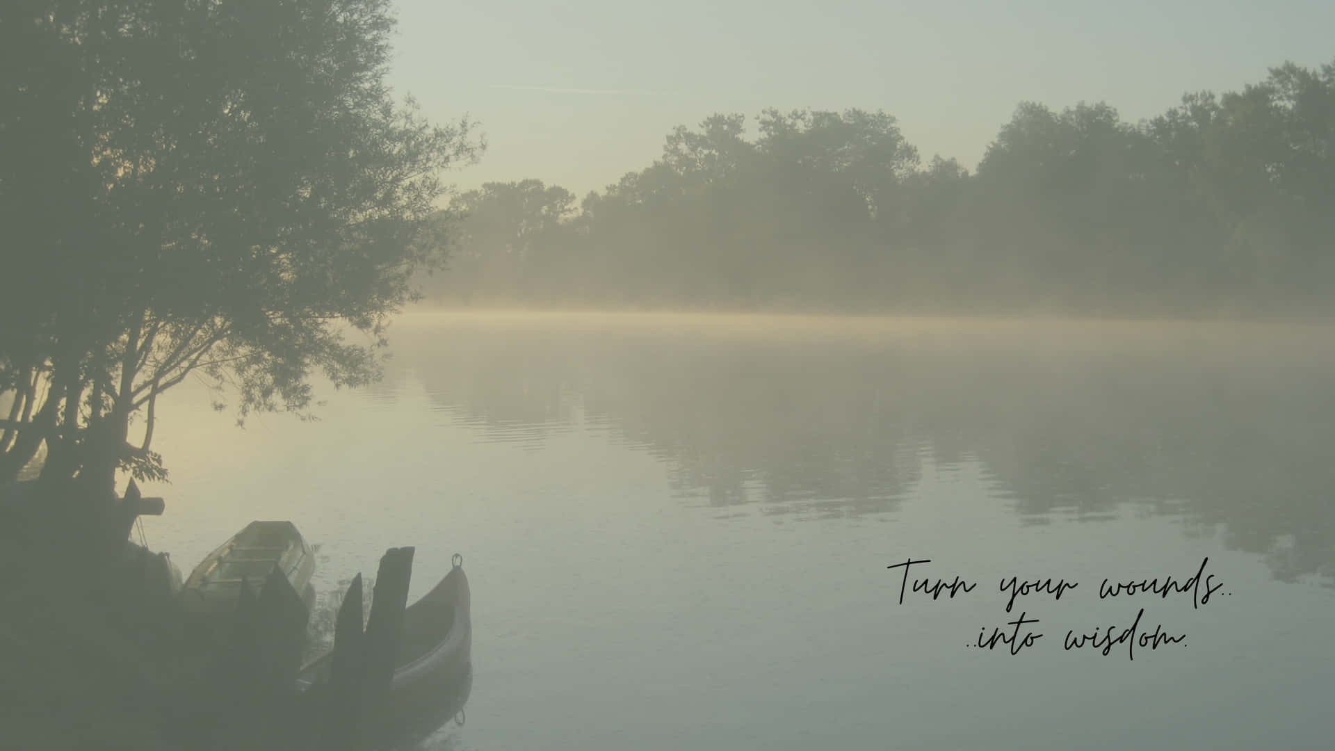 Sage Green Laptop, Misty dawn, calm river, Full HD Desktop Wallpaper