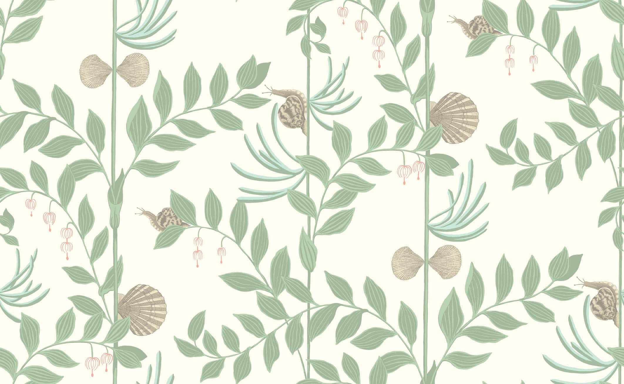 Sage Green, green vines, pink blossoms, Full HD Desktop Wallpaper