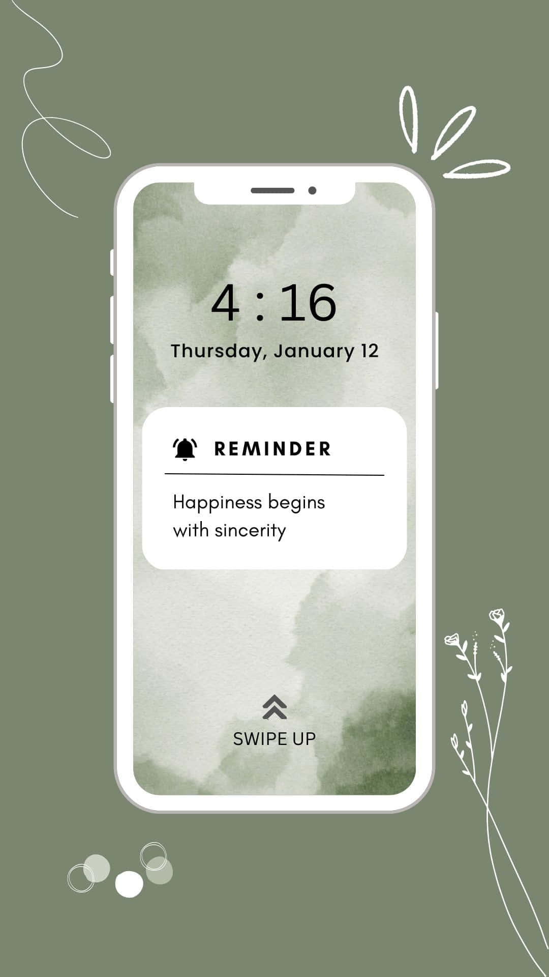 Sage Greeni Phone, soft green watercolor background, delicate white line art accents, Full HD Phone Wallpaper