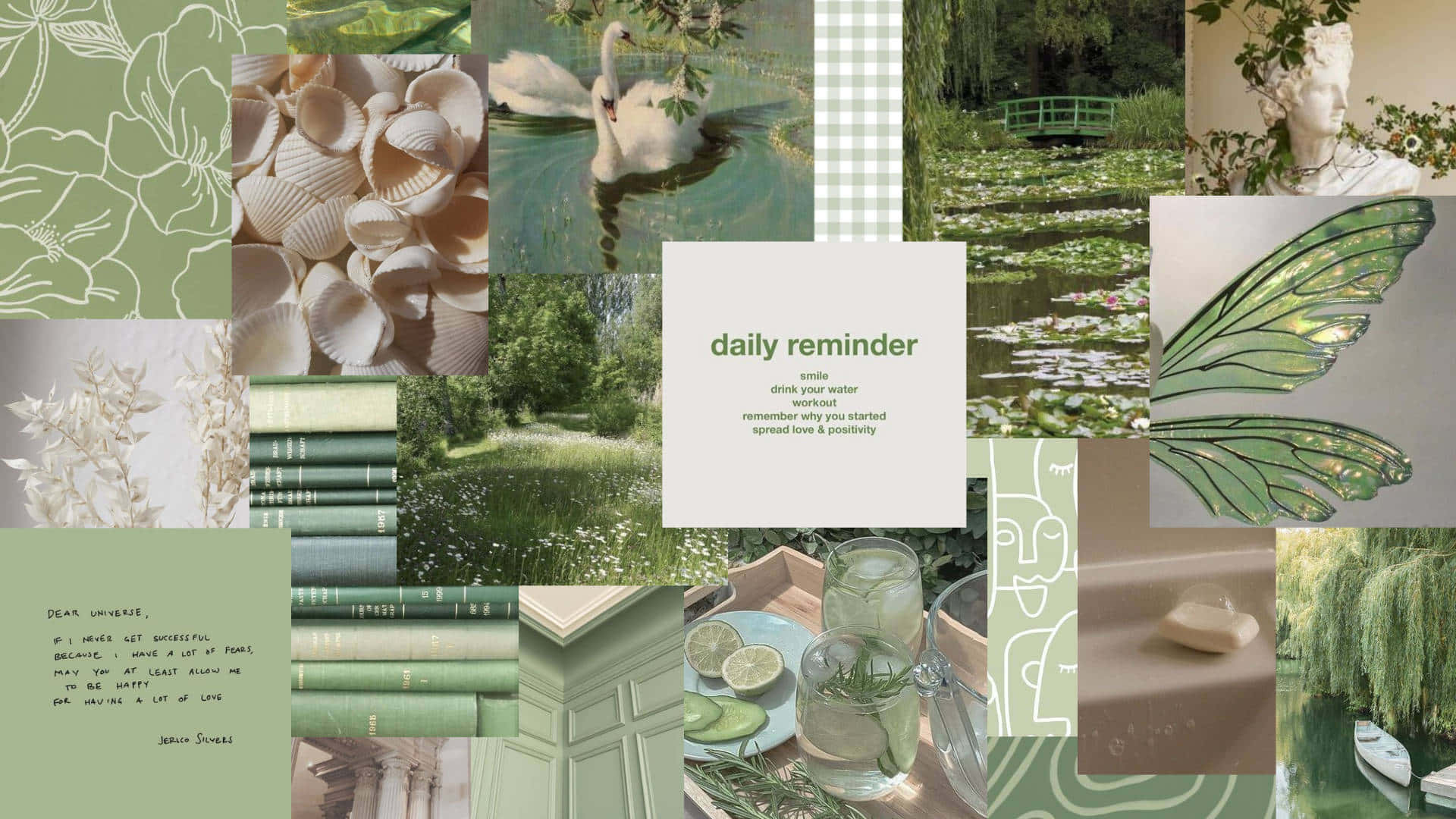 green sage, swans, lotus ponds, Full HD Desktop Wallpaper