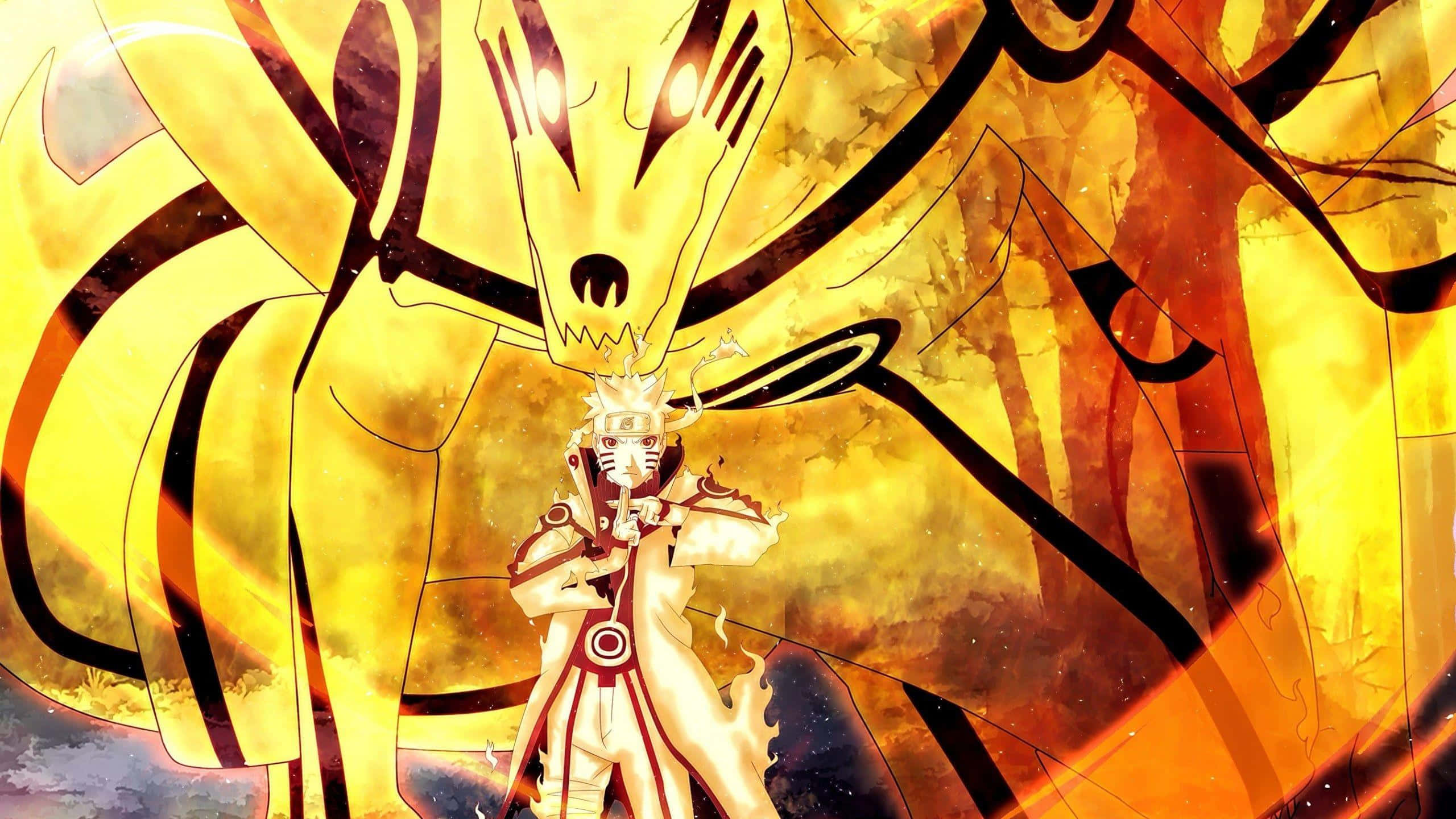 Sage of Six Paths, nine-tailed fox, golden, 2K Desktop Wallpaper