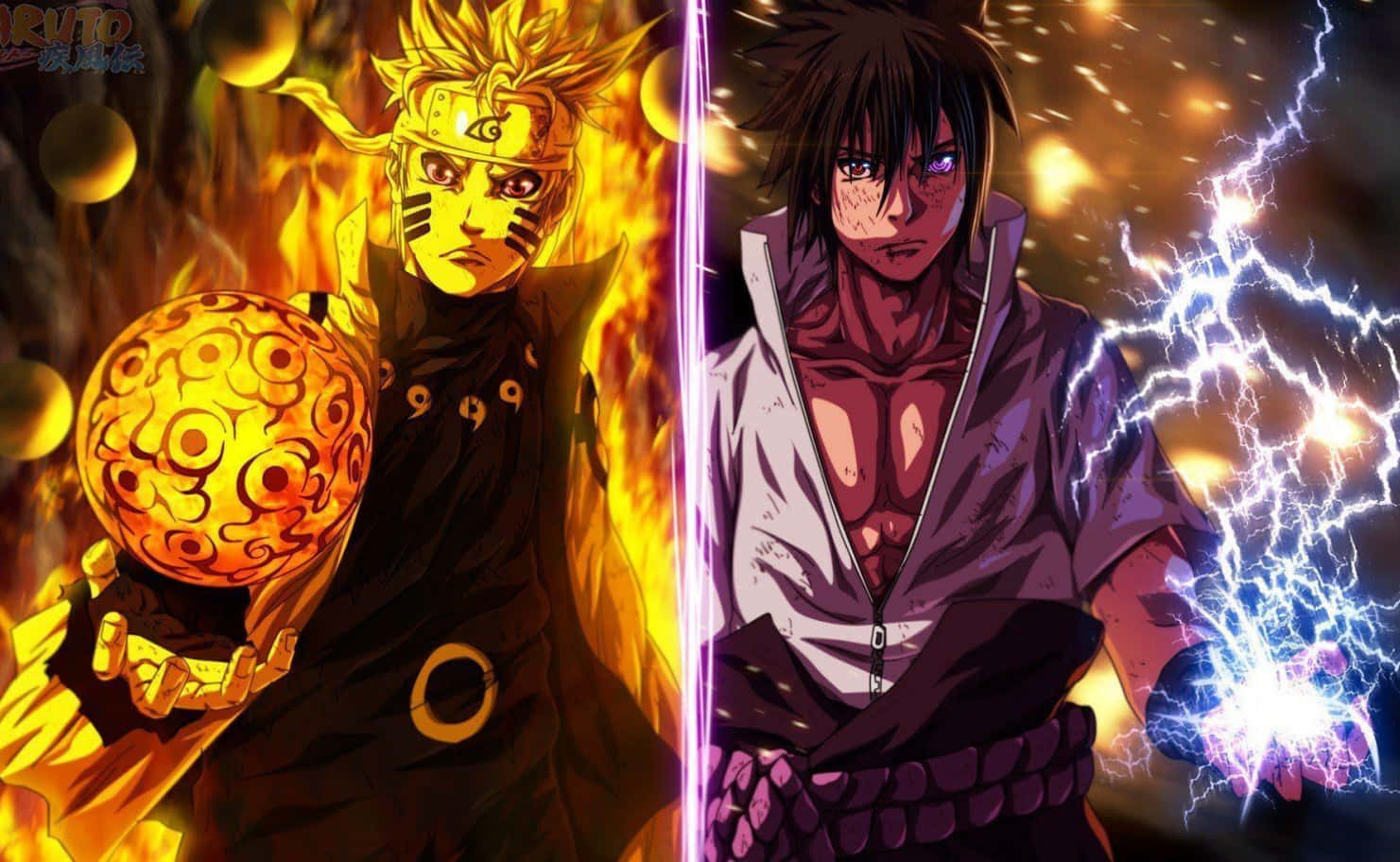 Sage of the Six Paths, glowing orange sphere, flames, HD Desktop Wallpaper