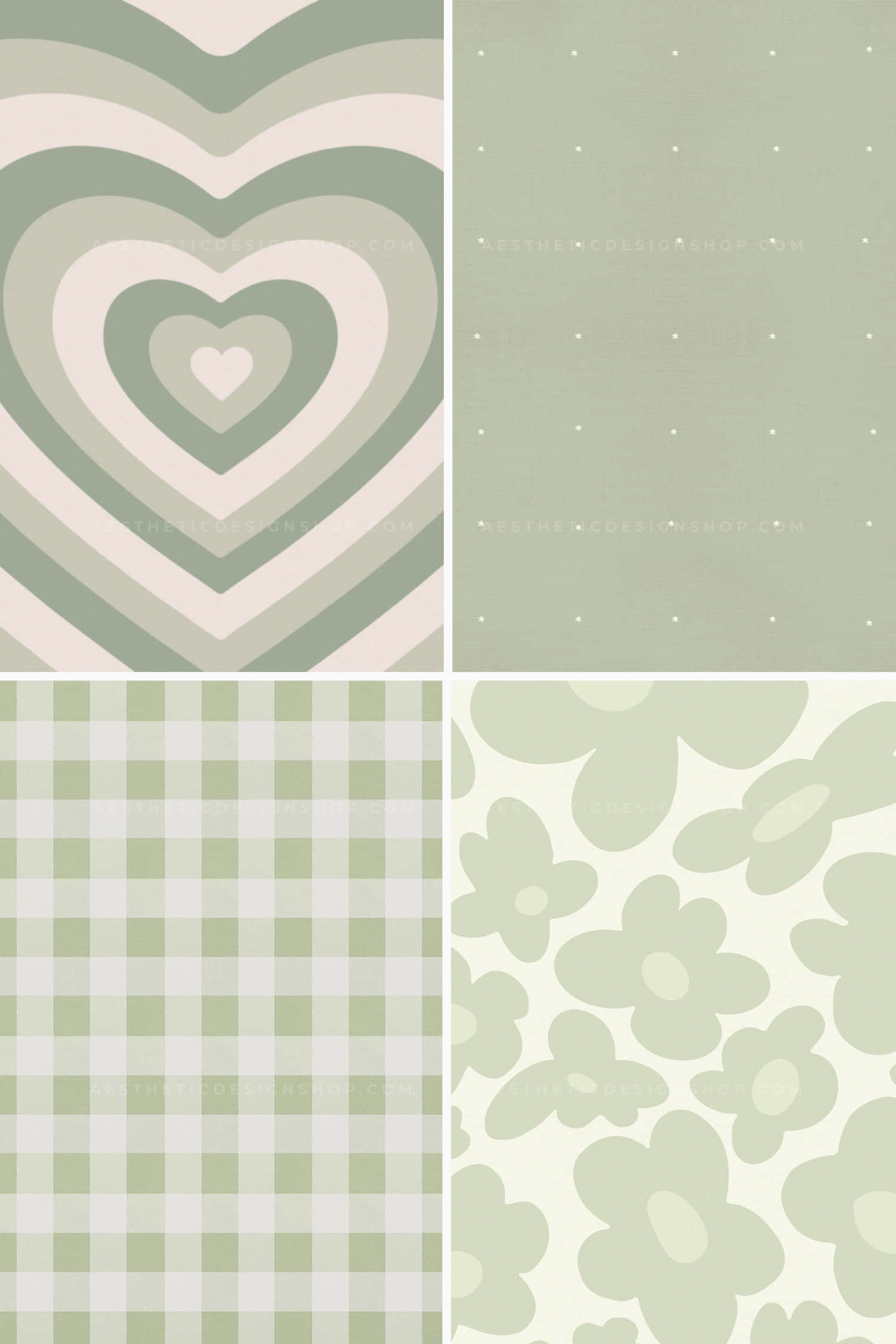 sage aesthetic, pastel green, nested hearts, Full HD Phone Wallpaper