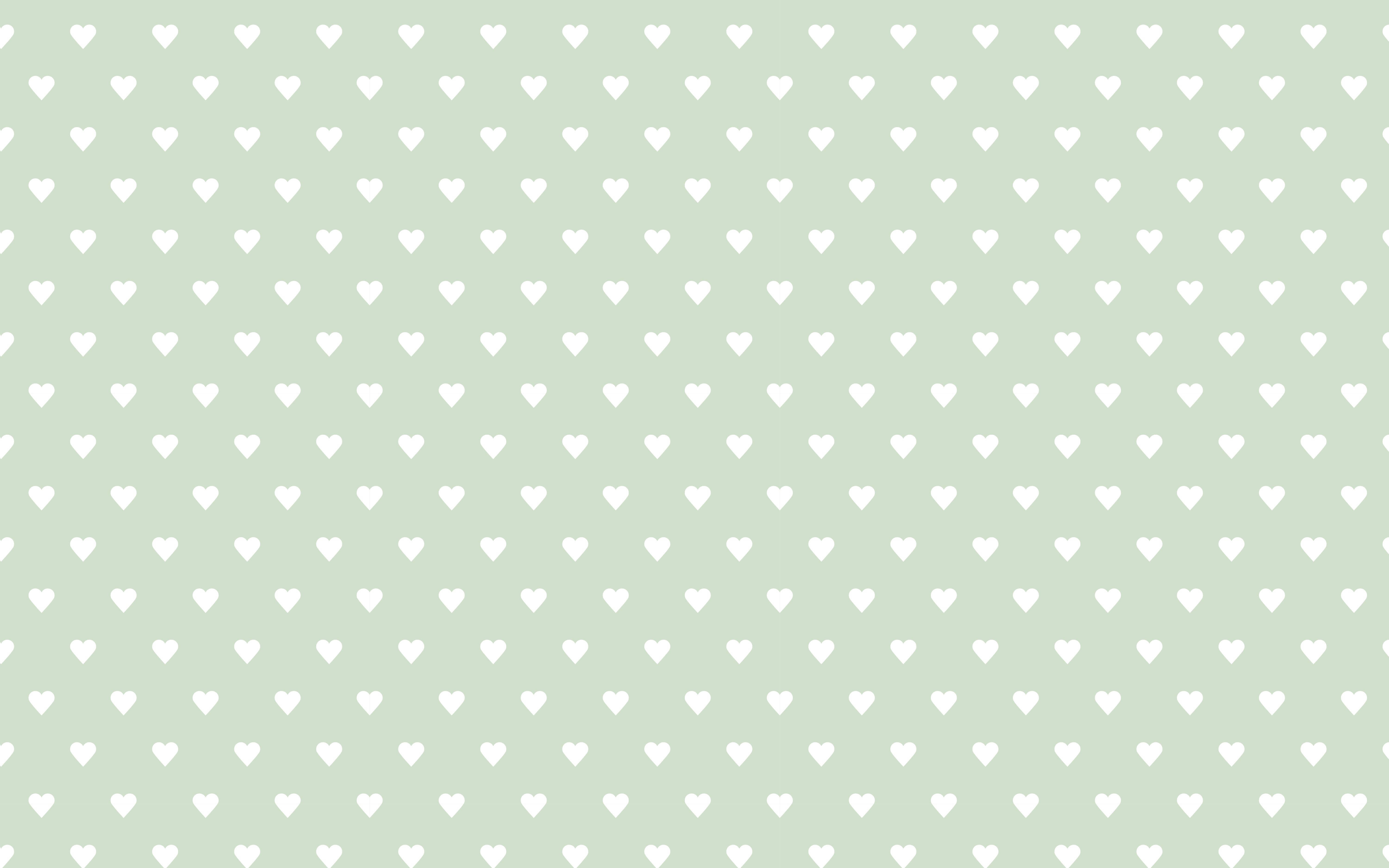sage green, tiny white hearts, repeating pattern, 5K Desktop Wallpaper