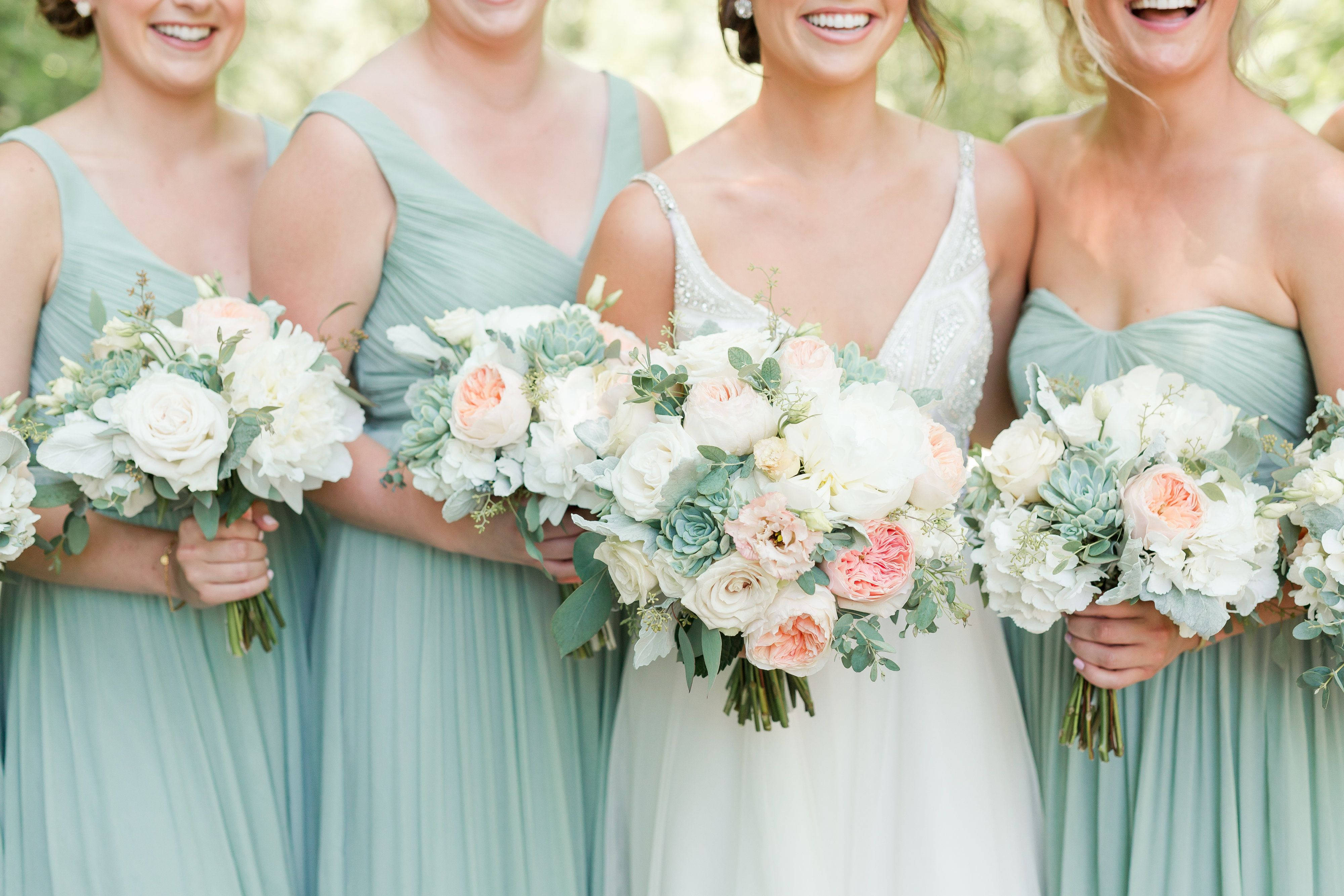sage green, mint green, pastel floral bouquets, 4K Desktop Wallpaper