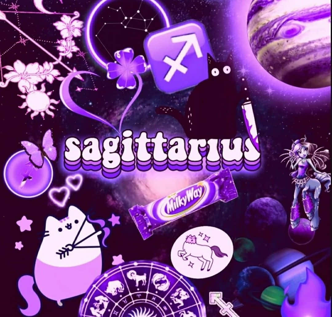 Sagittarius, Milky Way candy bar, vibrant purple cosmic collage, SD Desktop Wallpaper