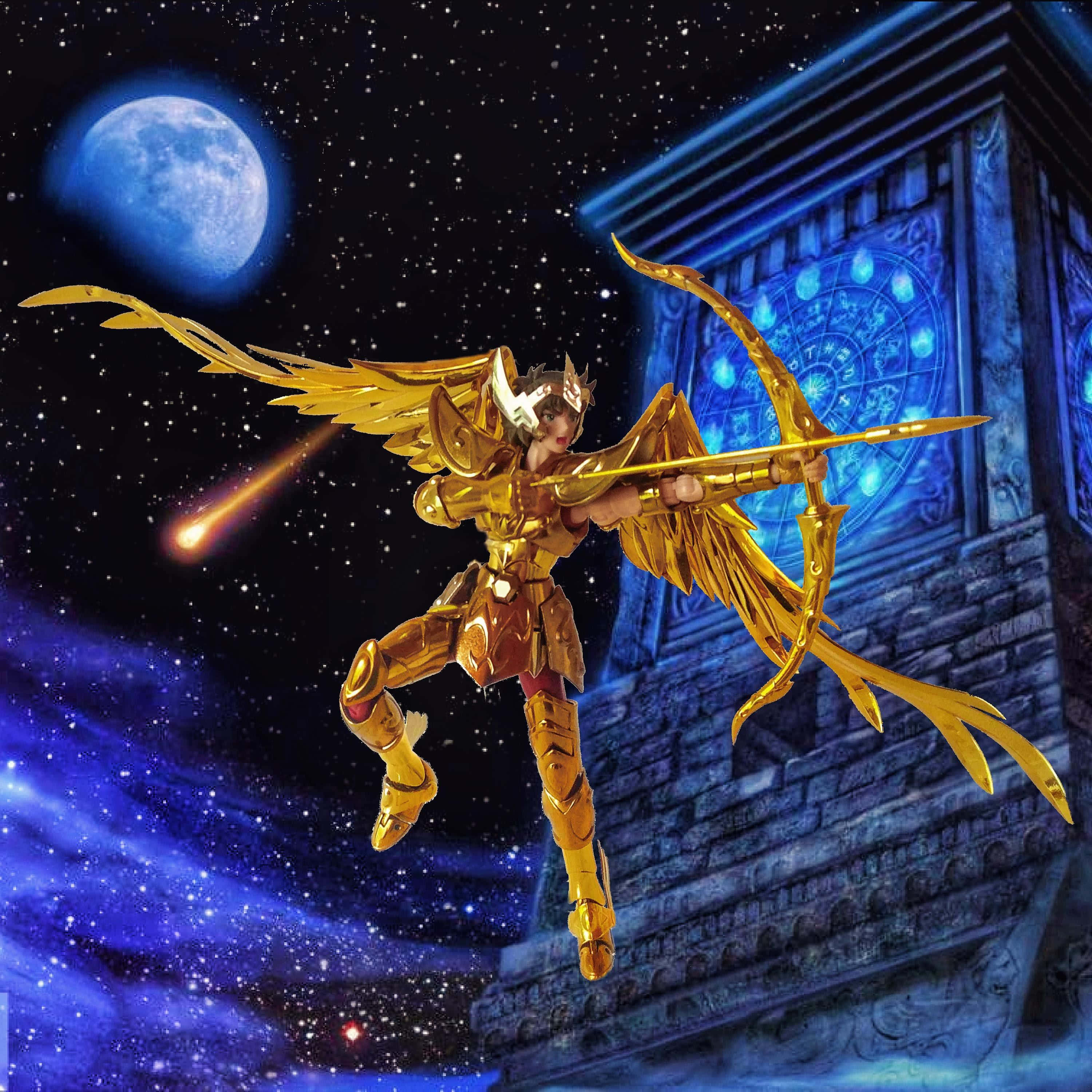 Sagittarius Aiolos, battle mode, golden-armored archer, 2K Desktop Wallpaper