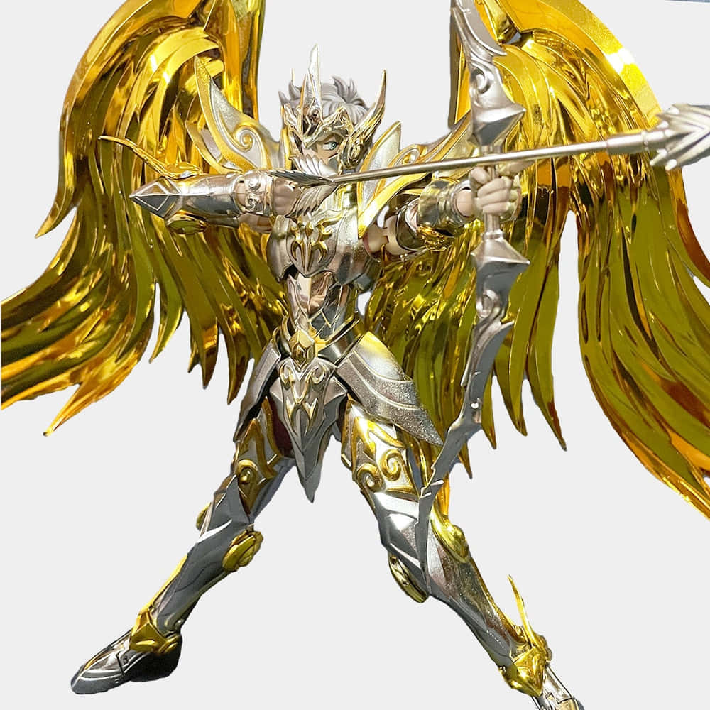 Sagittarius Aiolos, golden-winged armored warrior, intricate silver and gold armor, SD Desktop Wallpaper