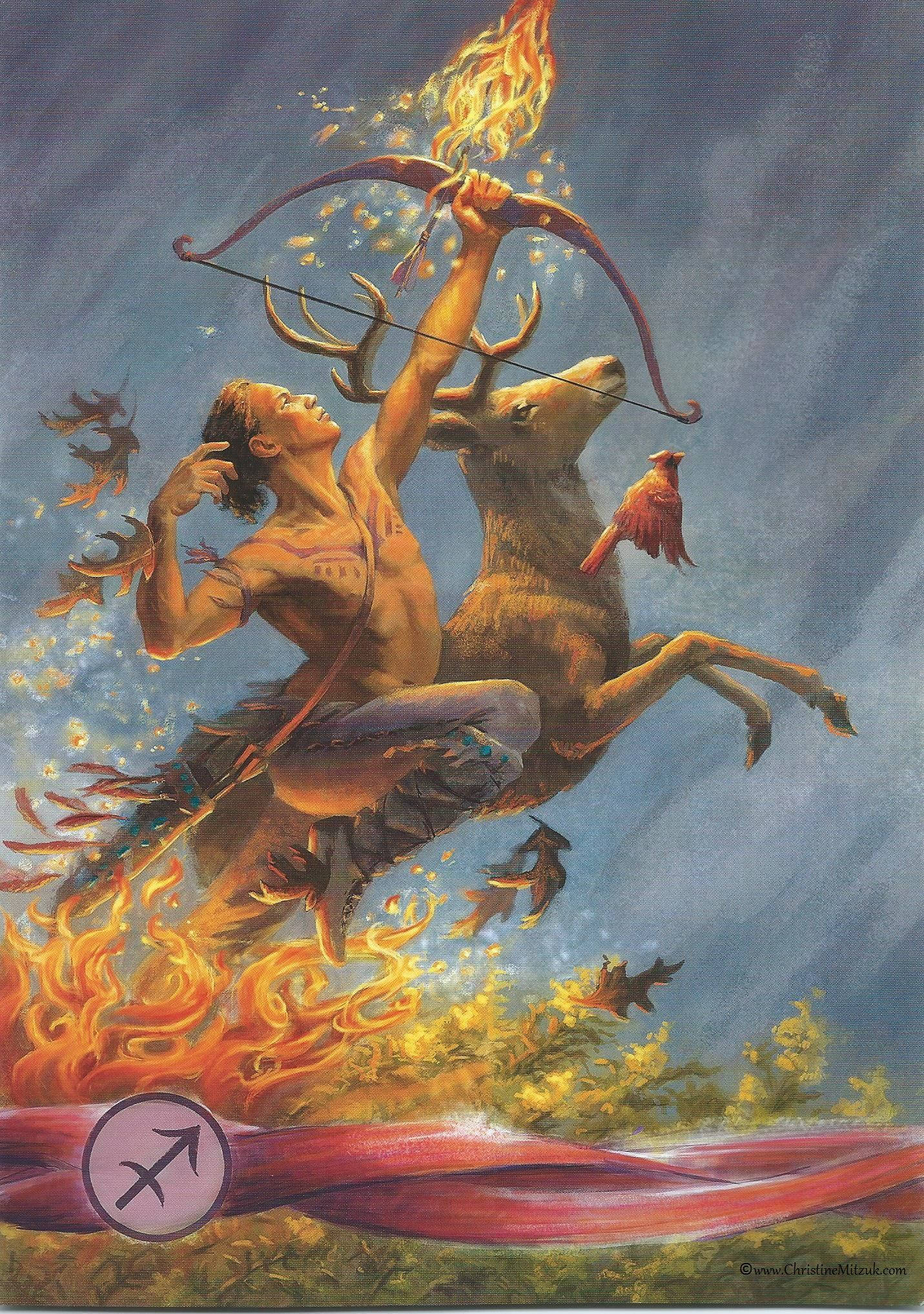 Sagittarius Zodiac, fiery centaur archer, fiery deer, Full HD Phone Wallpaper