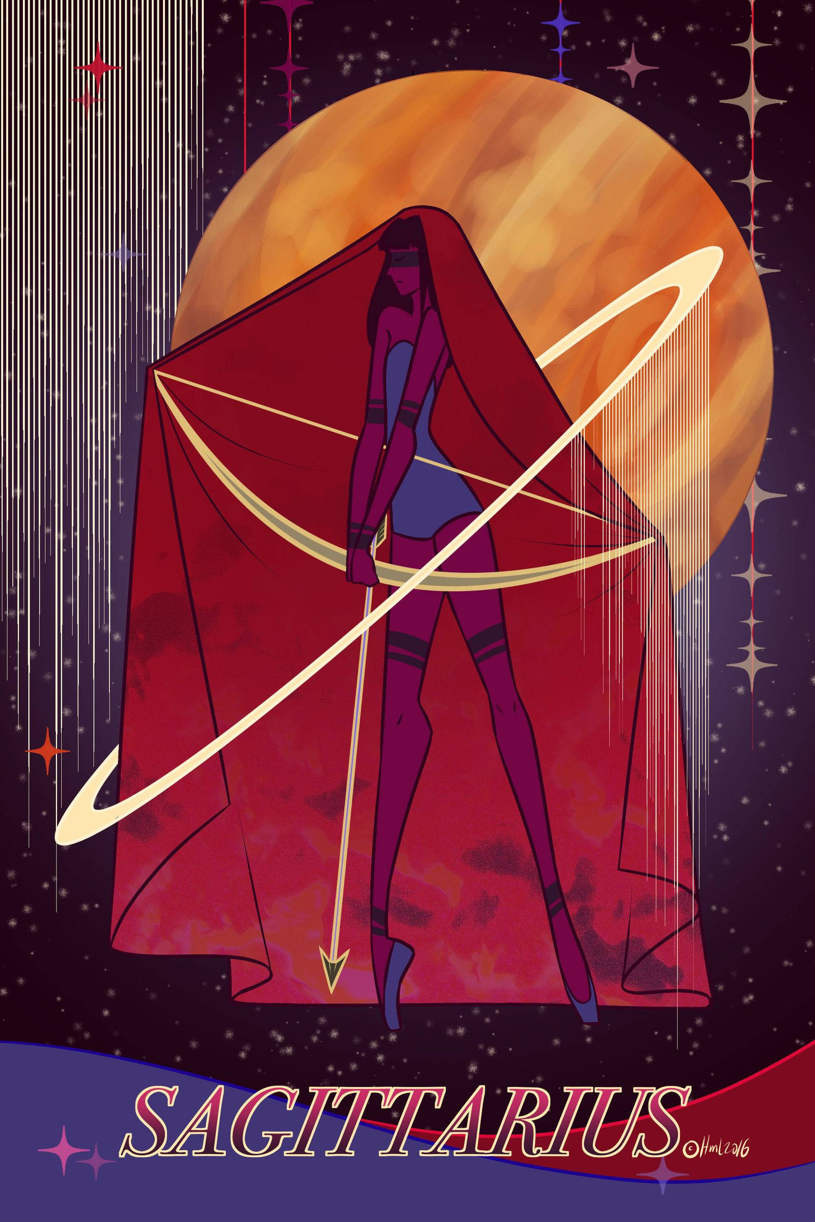 Sagittarius Zodiac, red cloak, glowing orange moon, Full HD Phone Wallpaper