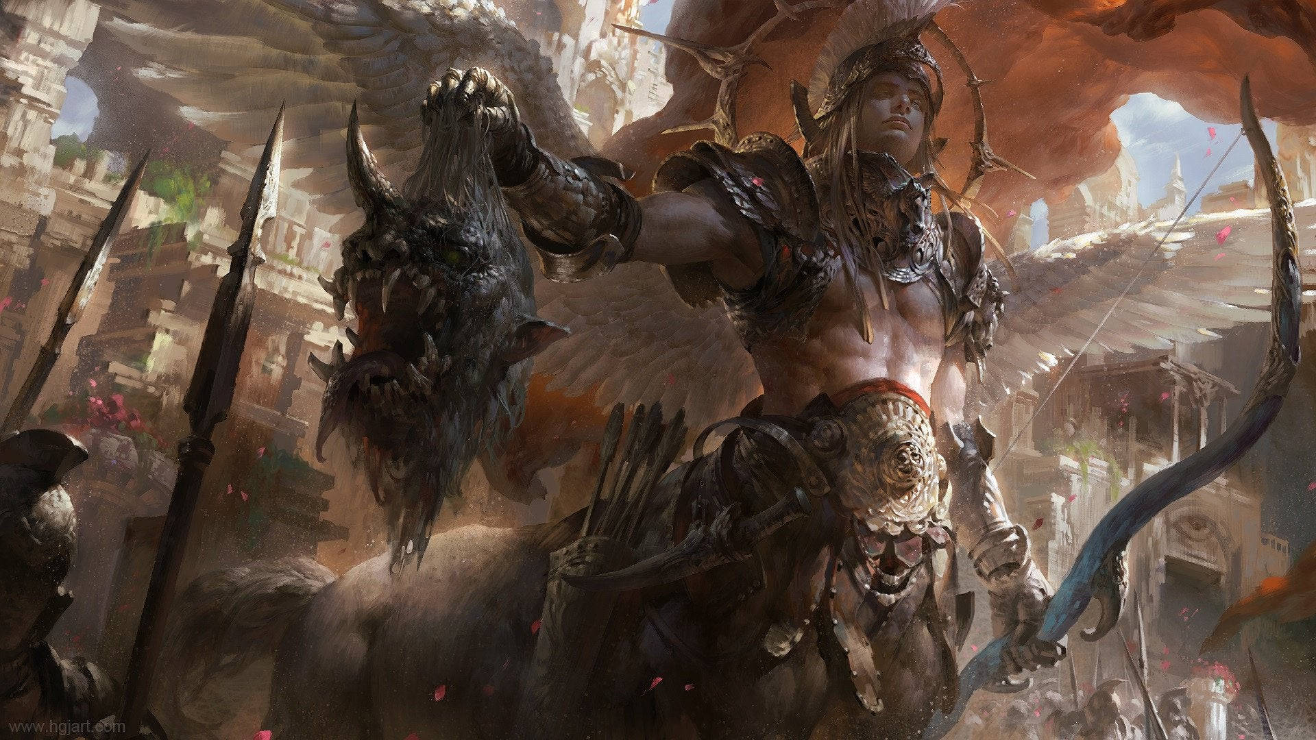 Sagittarius Zodiac, muscular warrior, wings, Full HD Desktop Wallpaper