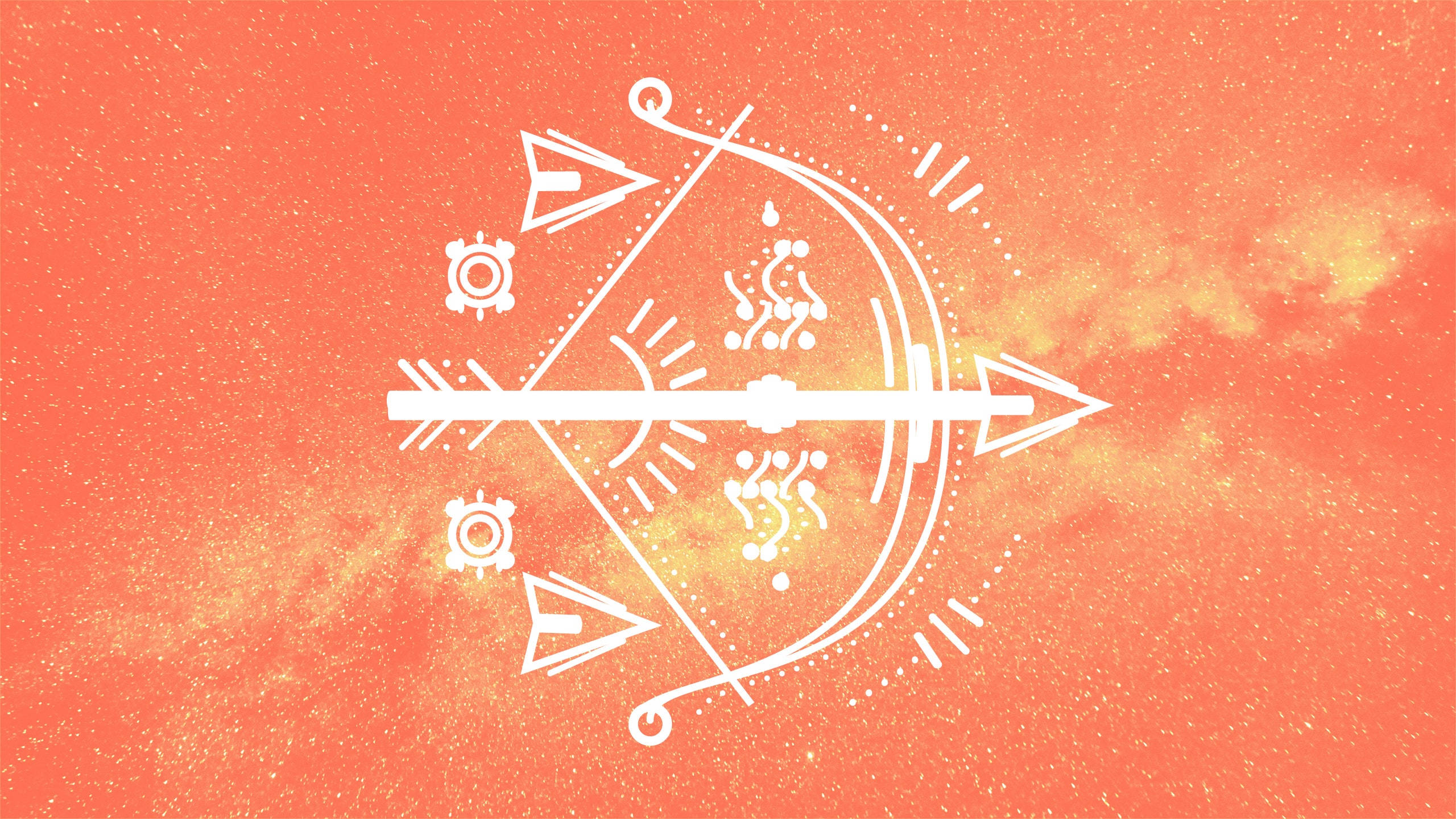 Sagittarius Zodiac, bow and arrow, white, 2K Desktop Wallpaper