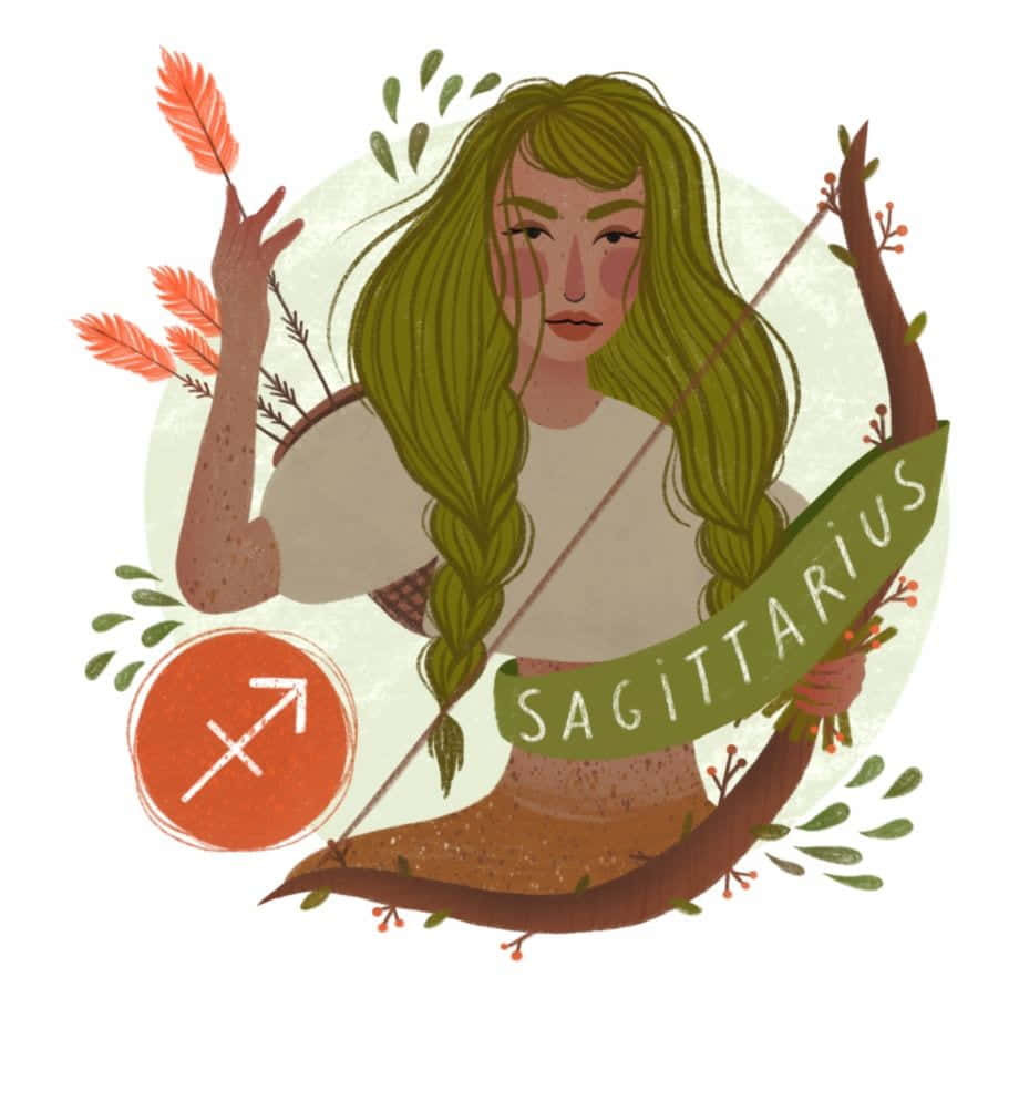 Sagittarius archer, long green hair, bow and arrow, SD Phone Wallpaper