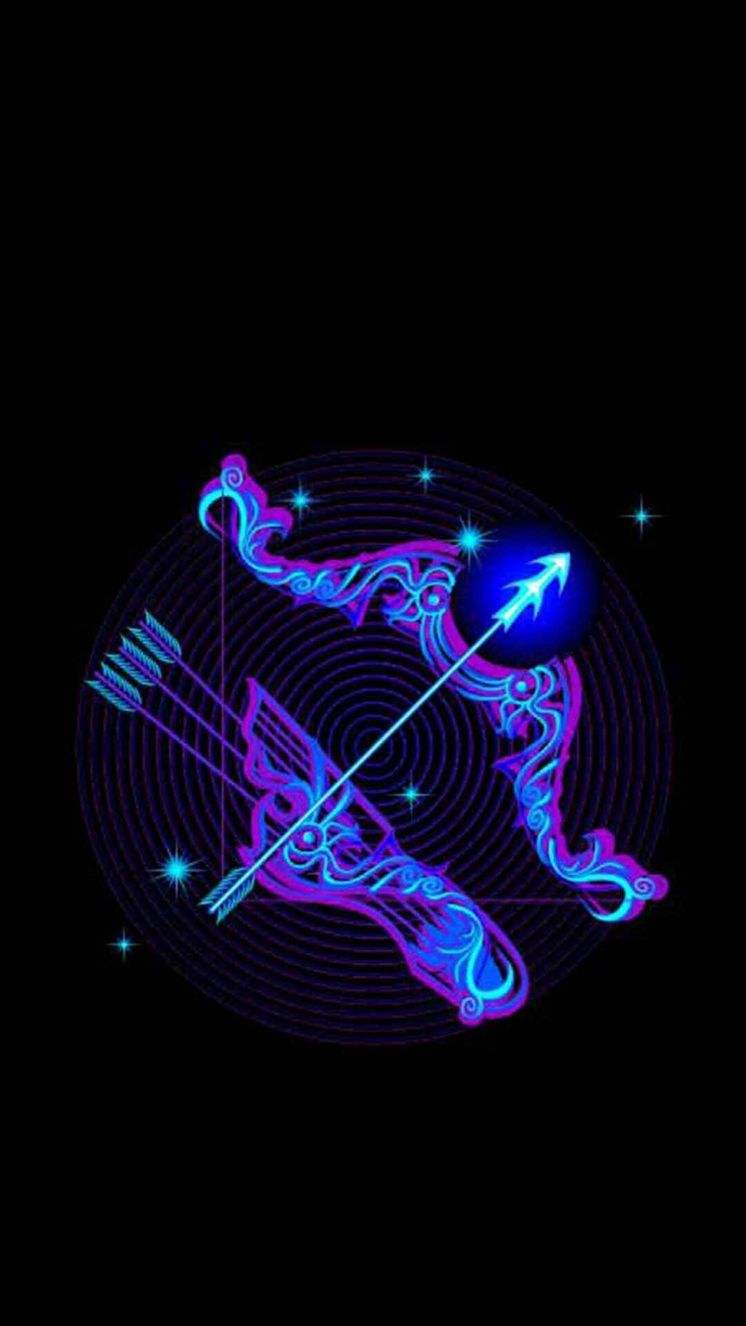 Sagittarius, neon blue, purple, Full HD Phone Wallpaper