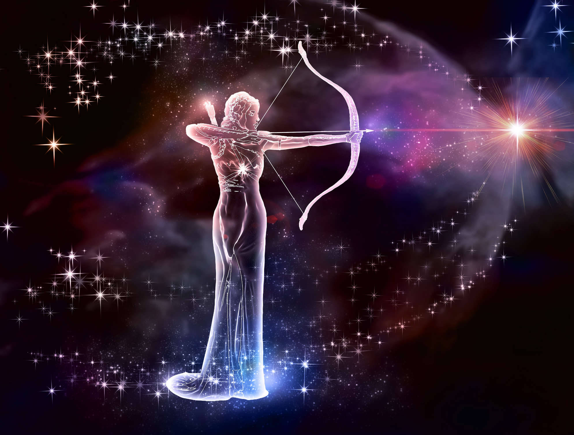 Cosmic Sagittarius, zodiac archer, glowing bow, Full HD Desktop Wallpaper