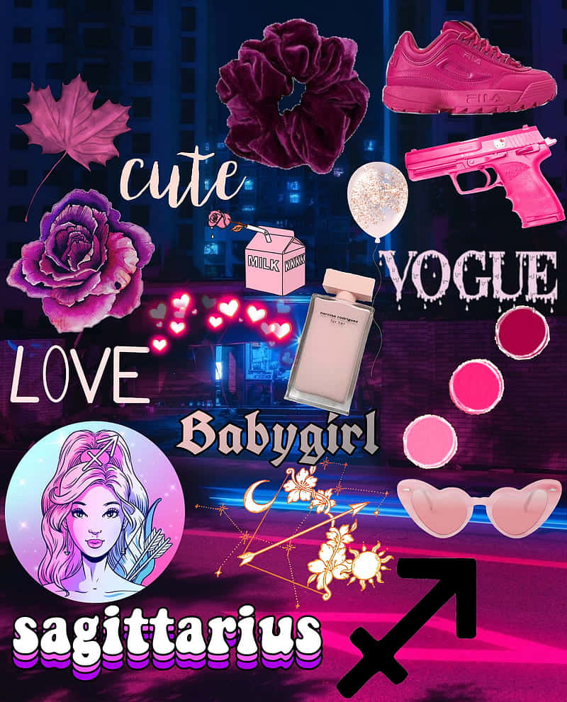 Sagittarius, neon collage, pink and purple, SD Phone Wallpaper