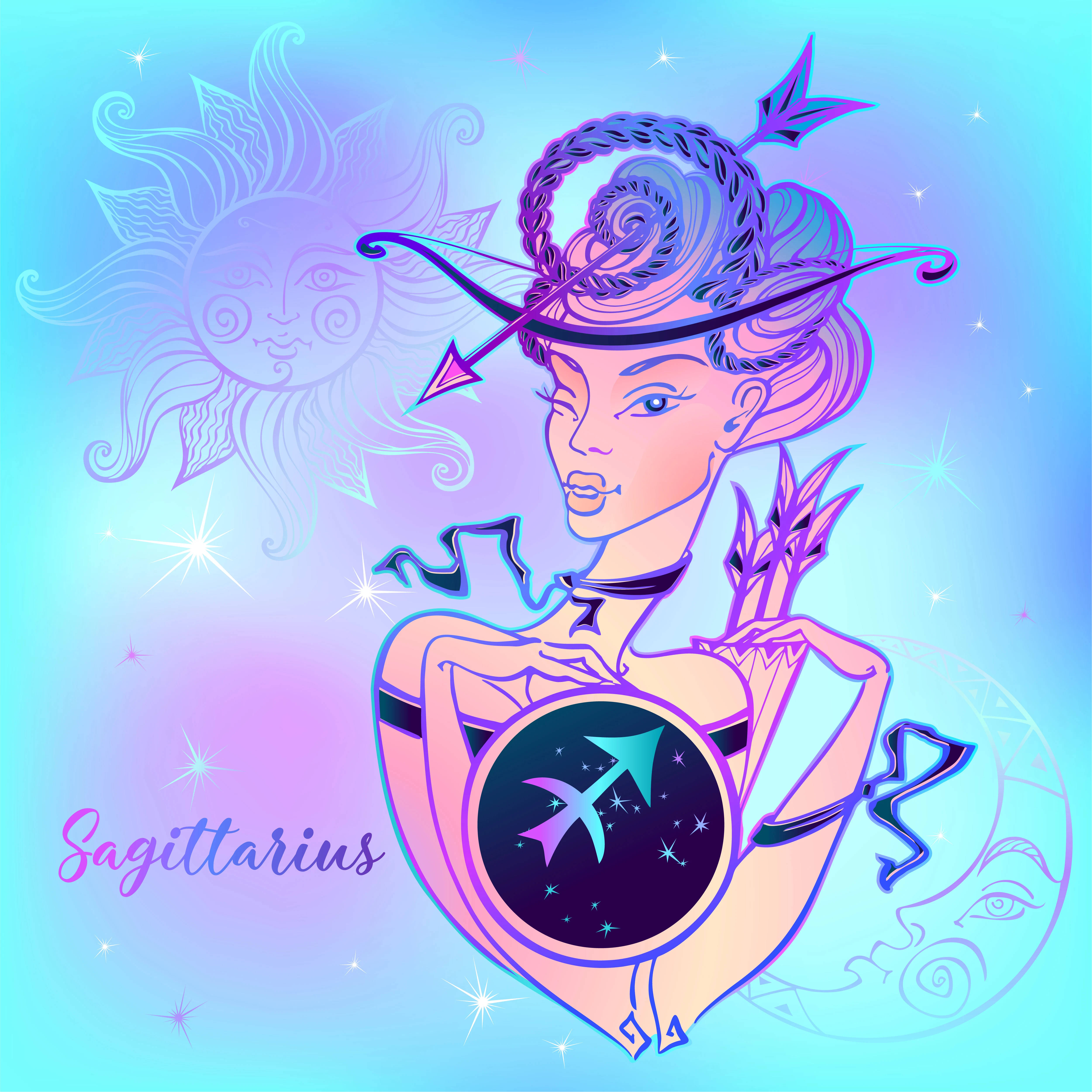 Sagittarius, zodiac lady archer, bow arrow, 4K Desktop Wallpaper