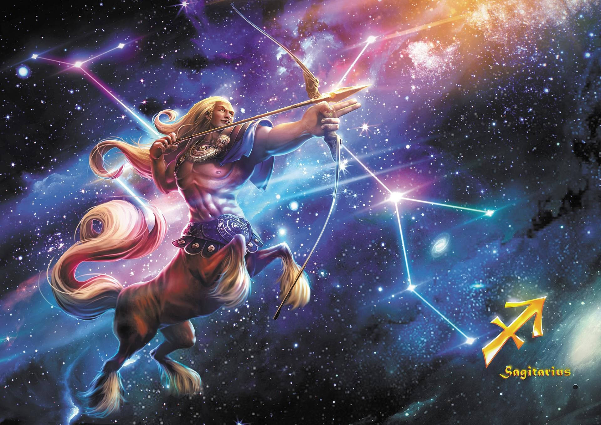 Sagittarius, centaur, glowing bow, Full HD Desktop Wallpaper