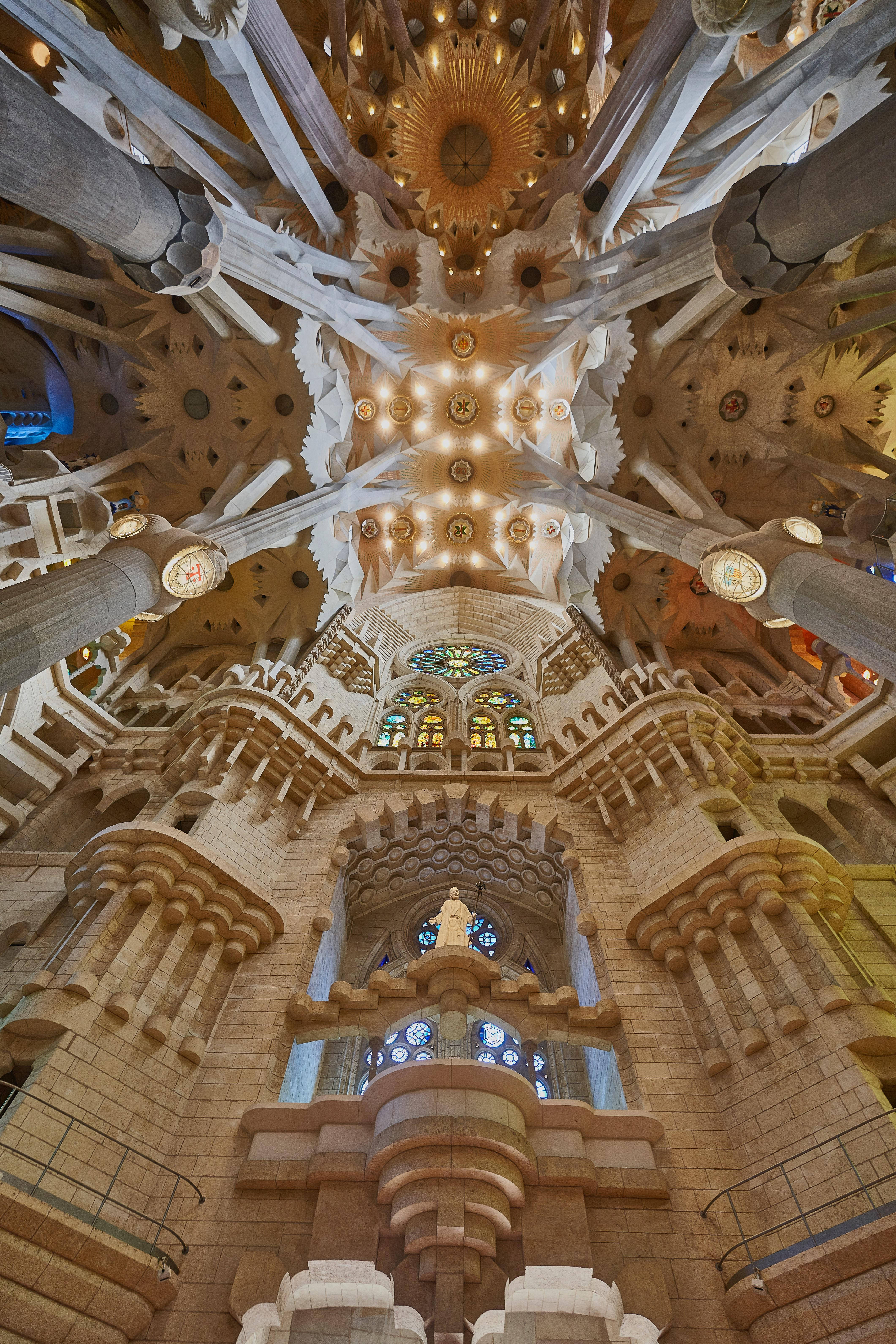 Sagrada Familia, very high ceiling, soaring columns, 5K Phone Wallpaper